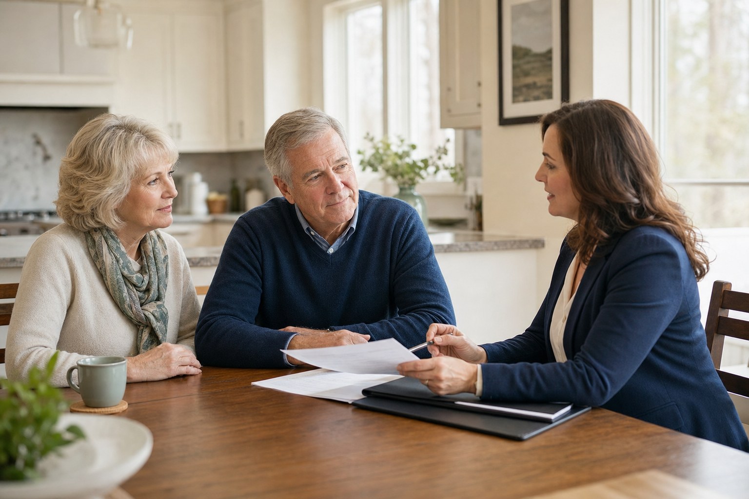 Couple speaking with an adviser about insurance planning