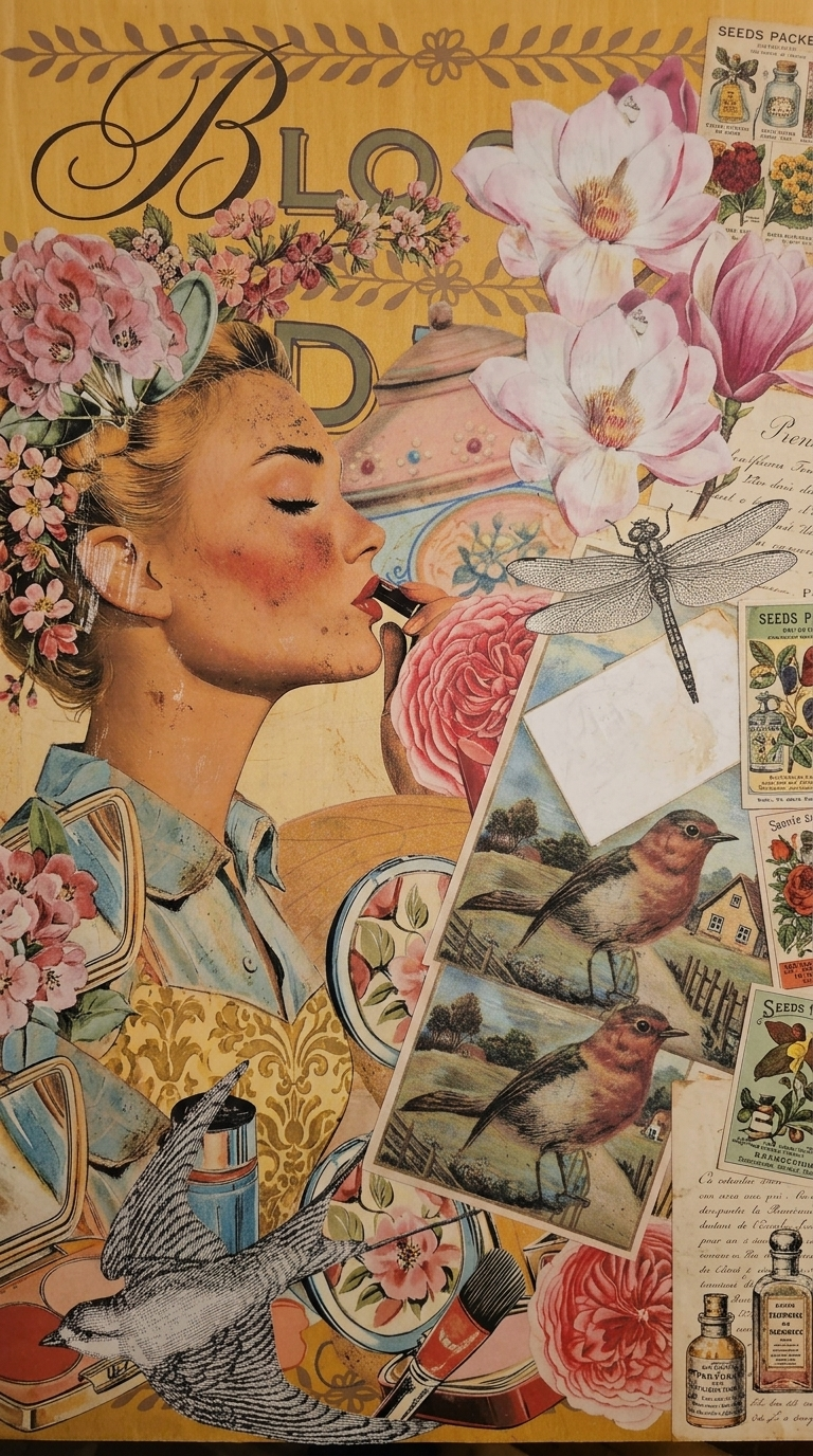 Vintage floral and portrait collage artwork
