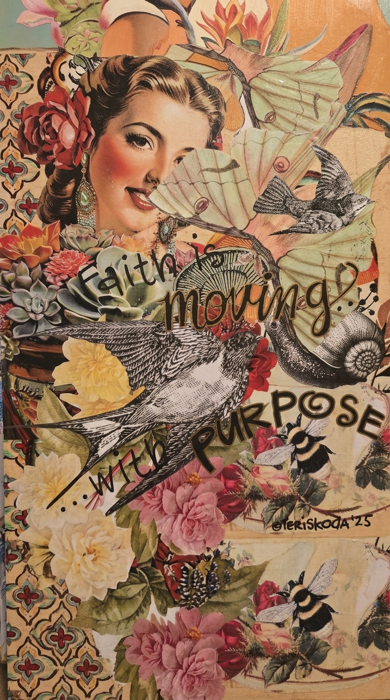 Vintage portrait and floral collage artwork