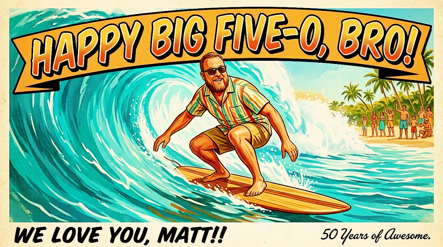 Personalized birthday print with a surfer