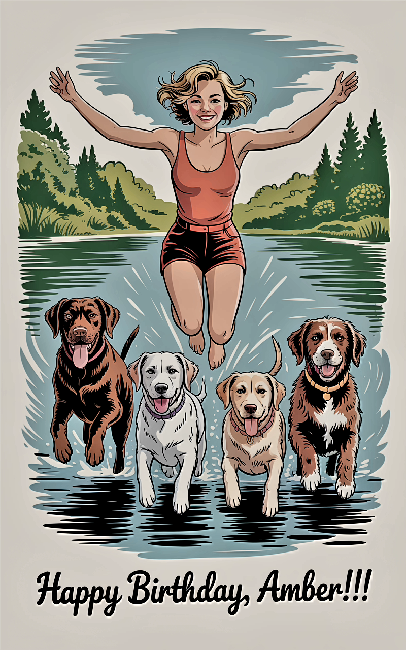 Custom illustration of a girl and dogs