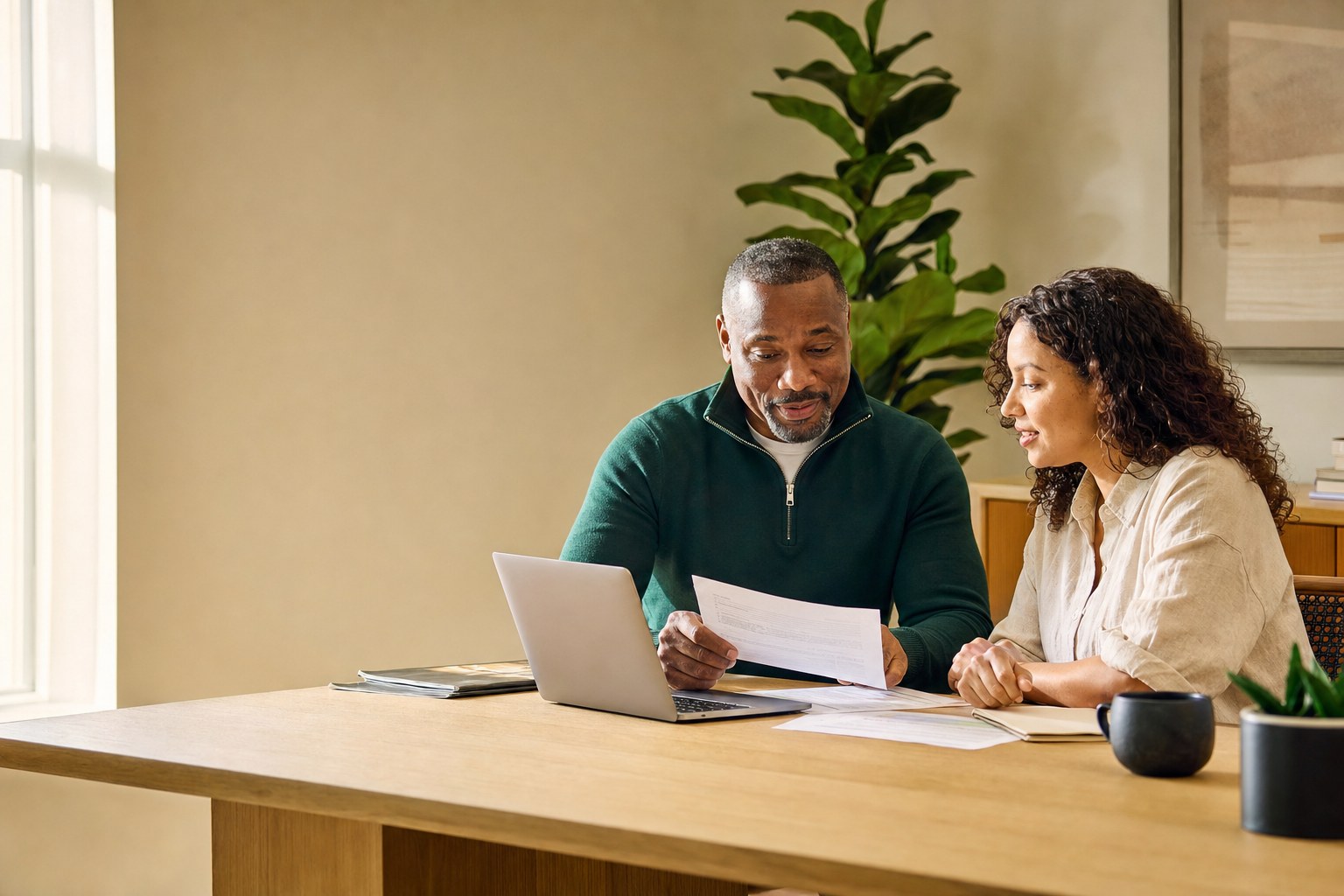 Tax advisor reviewing documents with a client