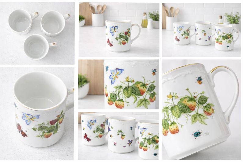 Vintage Linwile Ardalt 6171 Mug with Strawberries, Butterflies & Garden Florals, Porcelain Coffee Cup,, view 3