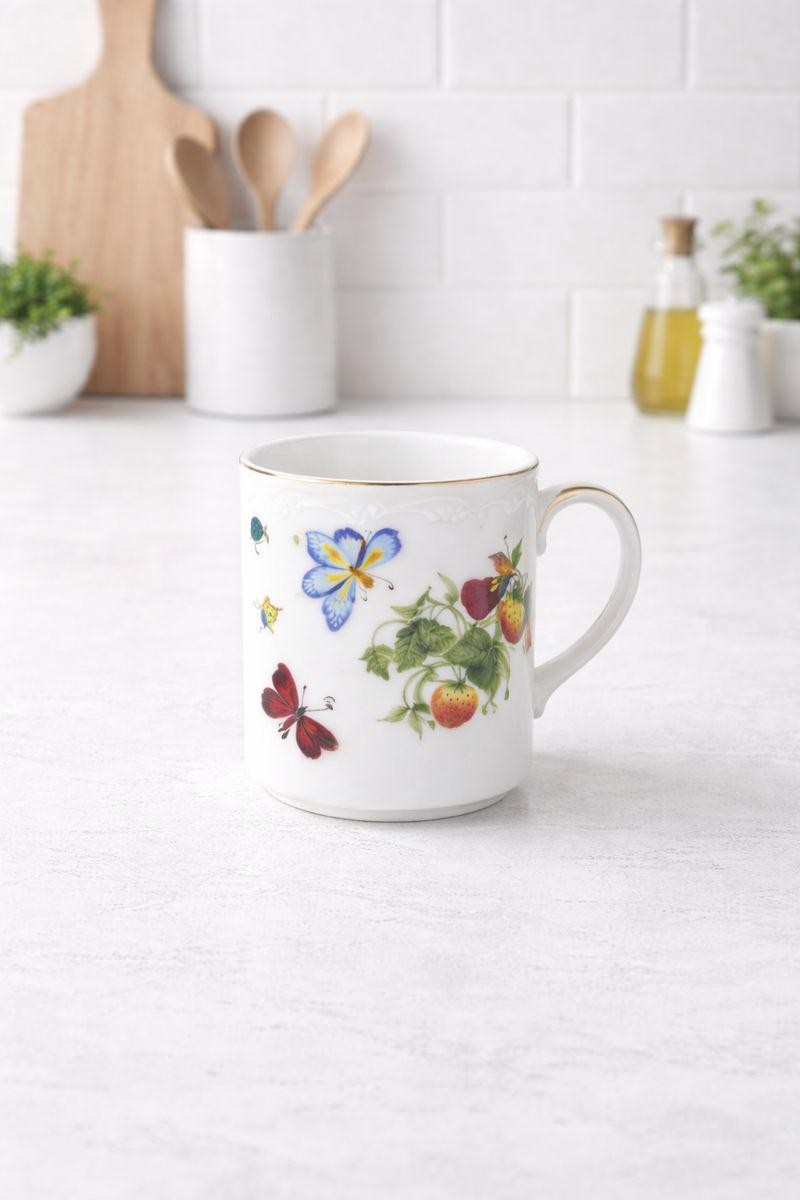 Vintage Linwile Ardalt 6171 Mug with Strawberries, Butterflies & Garden Florals, Porcelain Coffee Cup,, view 5