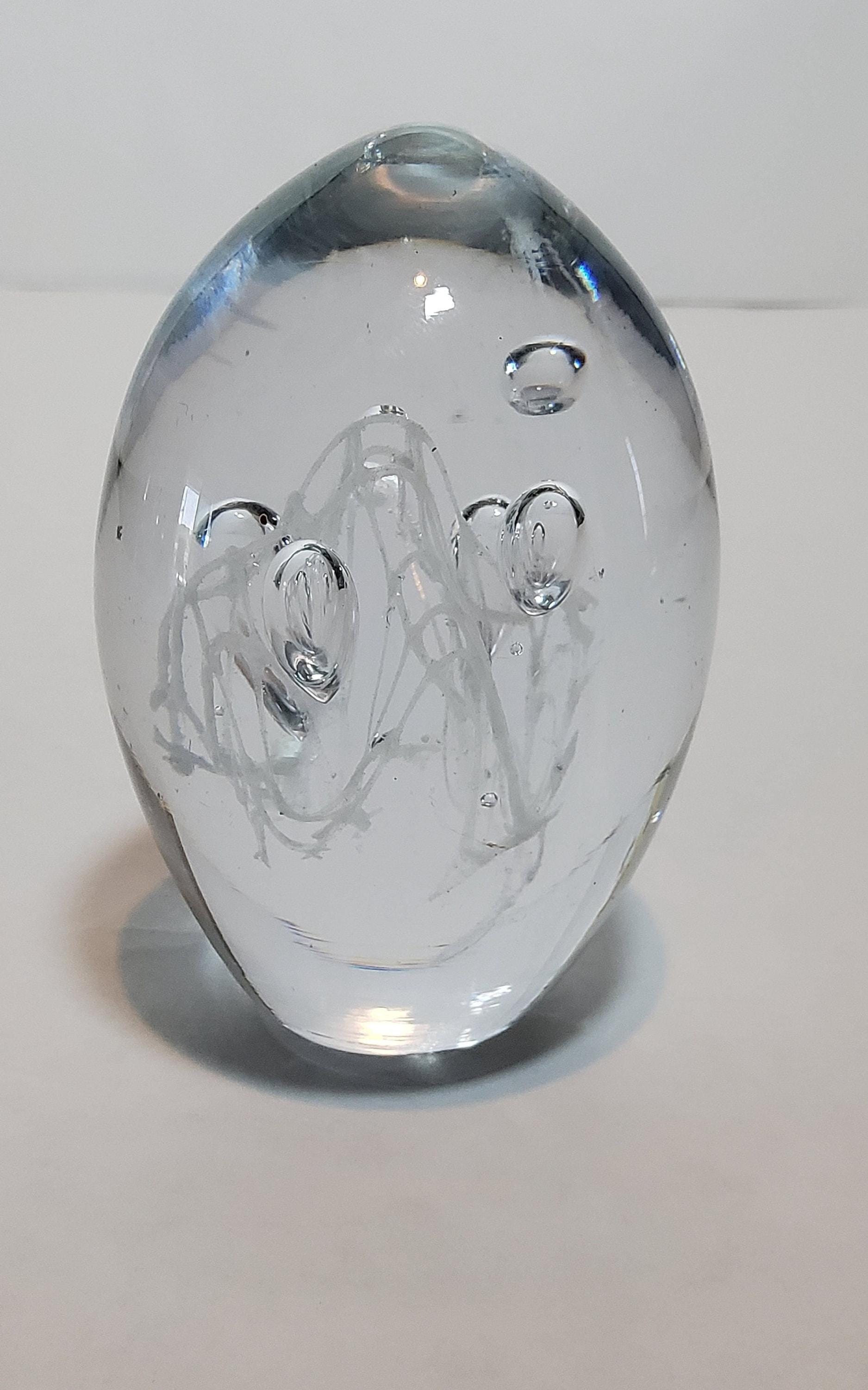 Vintage Clear Glass Egg Paperweight, Controlled Bubble Art , Hand Blown Studio Sculpture, Collectible Desk Decor, view 2