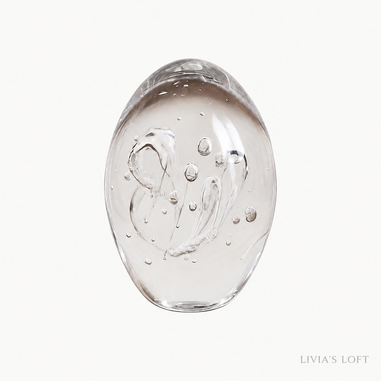Vintage Clear Glass Egg Paperweight, Controlled Bubble Art , Hand Blown Studio Sculpture, Collectible Desk Decor, view 3