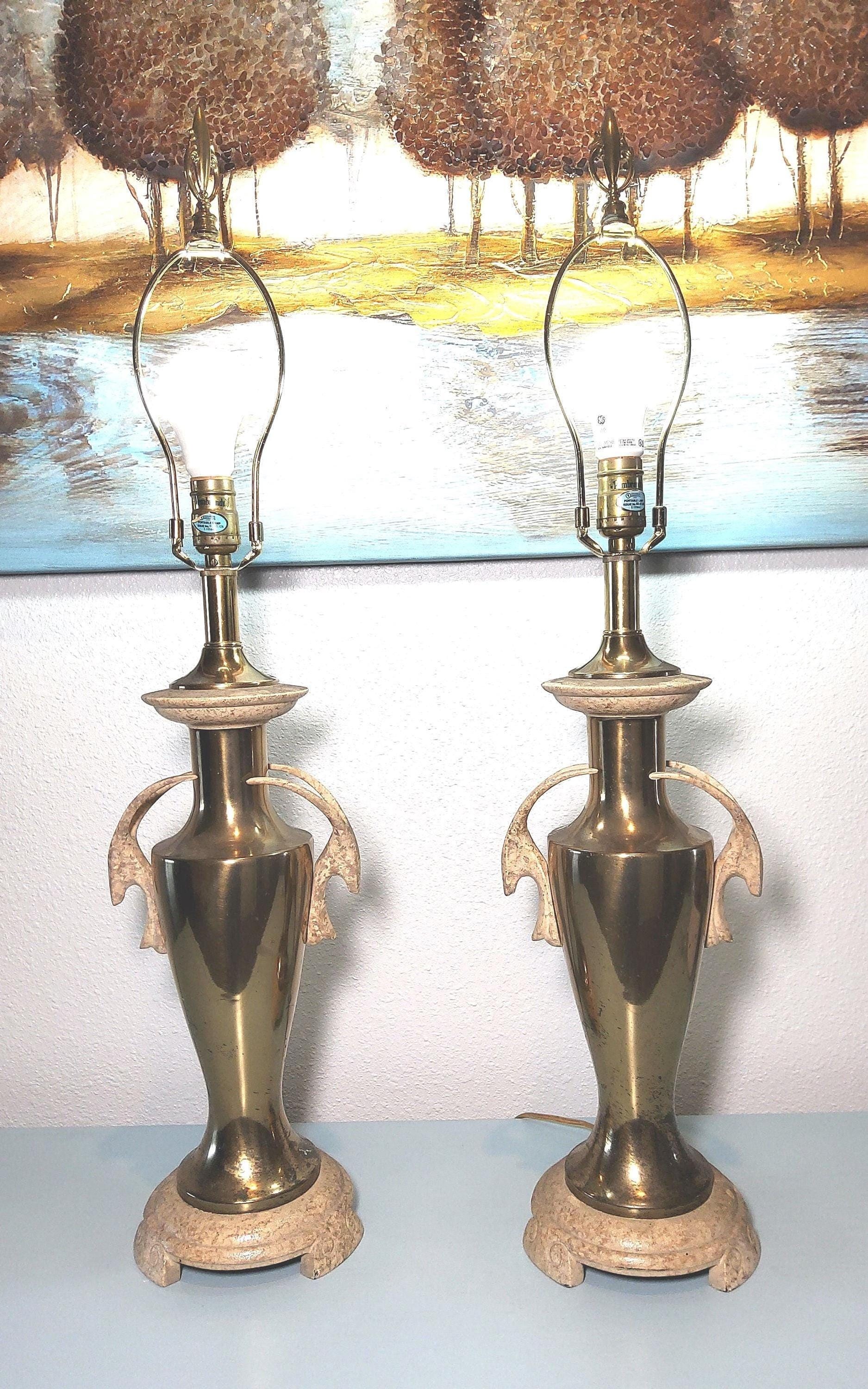 Figural Table Lamp Pair, Vintage Brass Rembrandt Design, 23-Inch Height