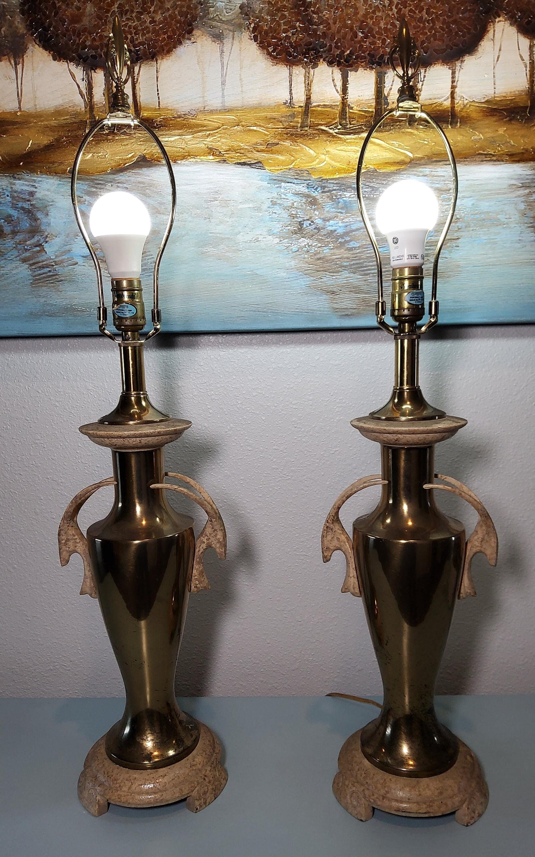 Figural Table Lamp Pair, Vintage Brass Rembrandt Design, 23-Inch Height, view 4