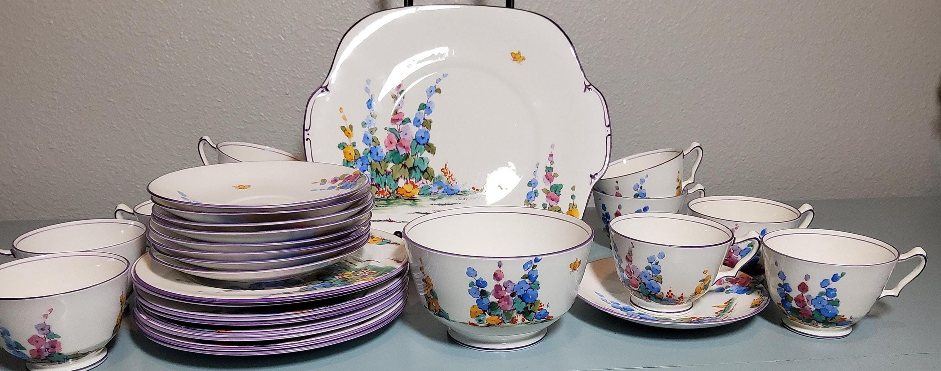 Hollyhocks Tea Set, Crown Staffordshire Fine Bone China Service, view 5