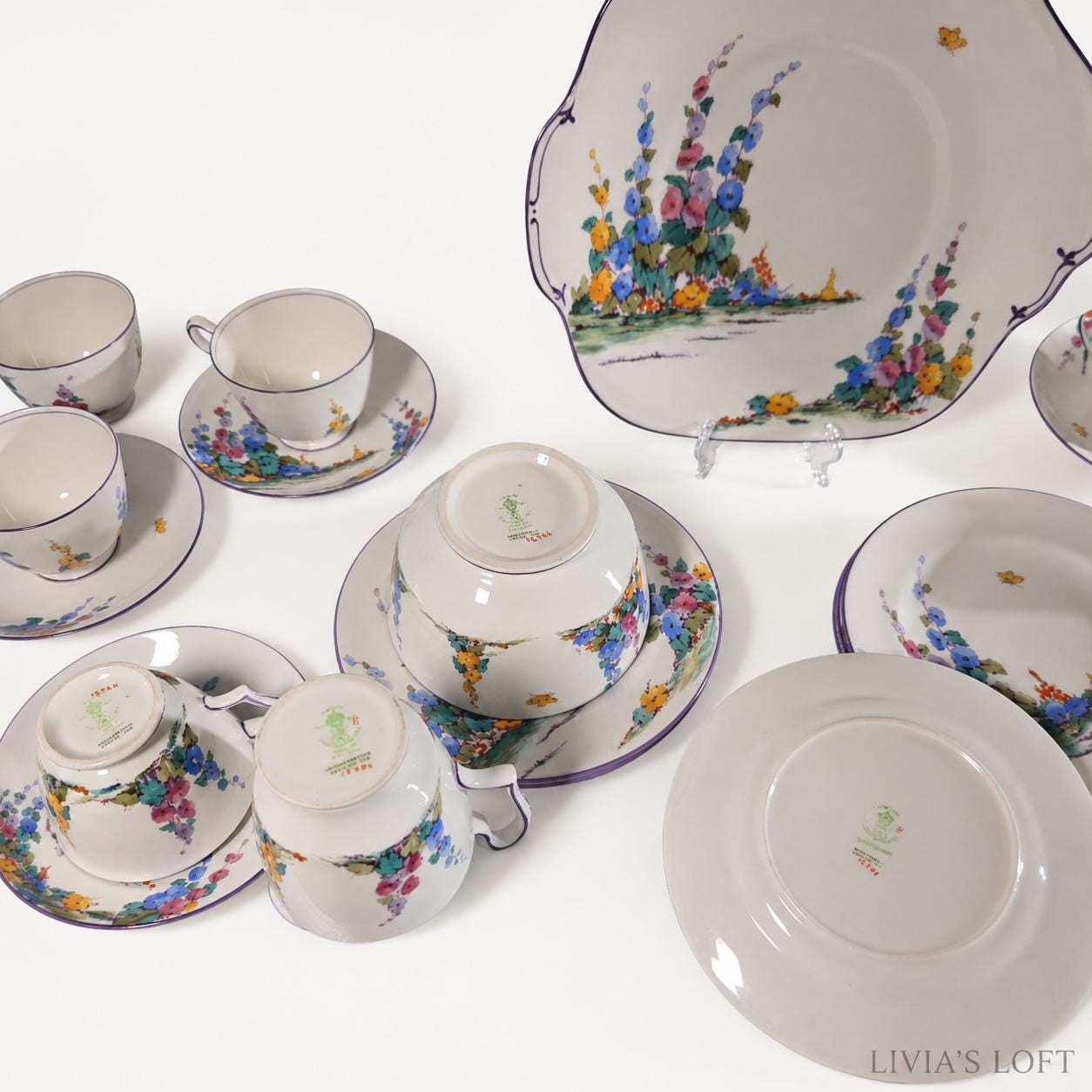 Hollyhocks Tea Set, Crown Staffordshire Fine Bone China Service, view 7