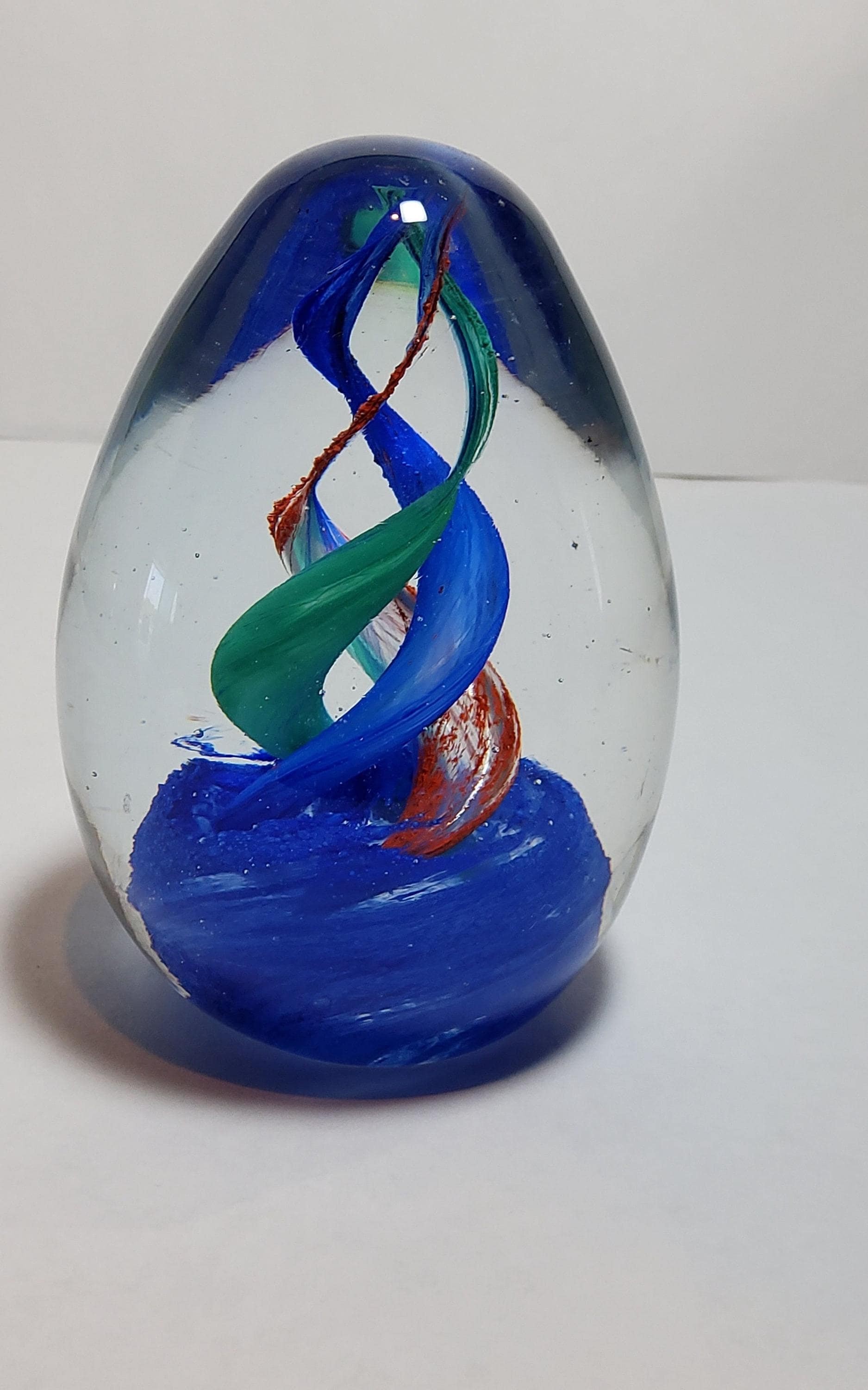 Desk Glass Decor, Blue Green Red Paperweight, Mid-Century Design