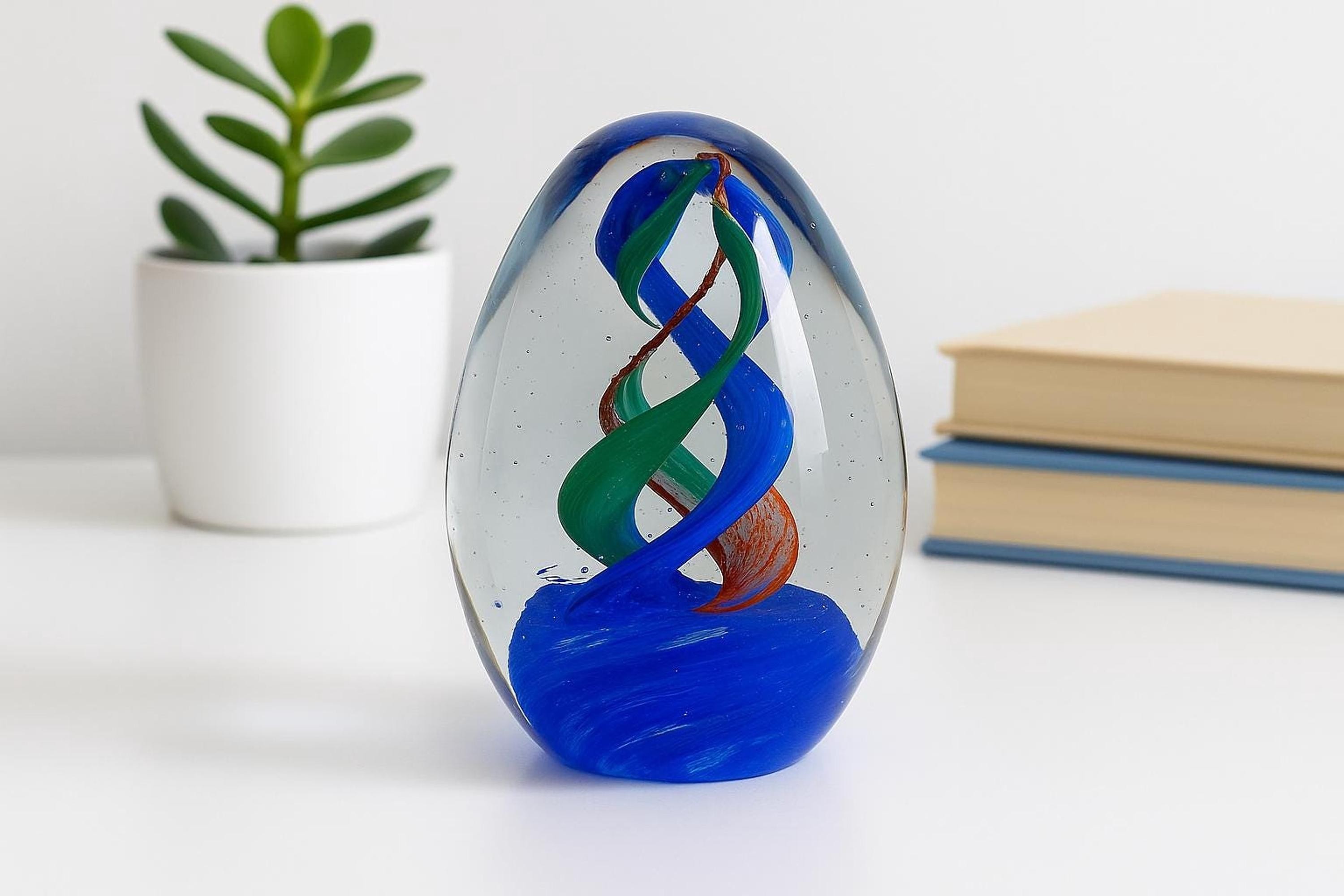 Desk Glass Decor, Blue Green Red Paperweight, Mid-Century Design, view 4