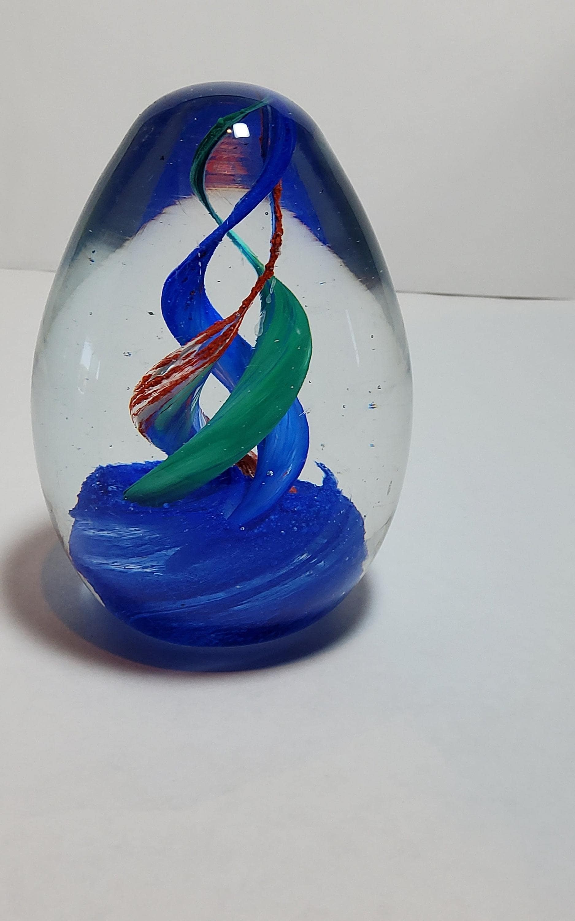 Desk Glass Decor, Blue Green Red Paperweight, Mid-Century Design, view 5
