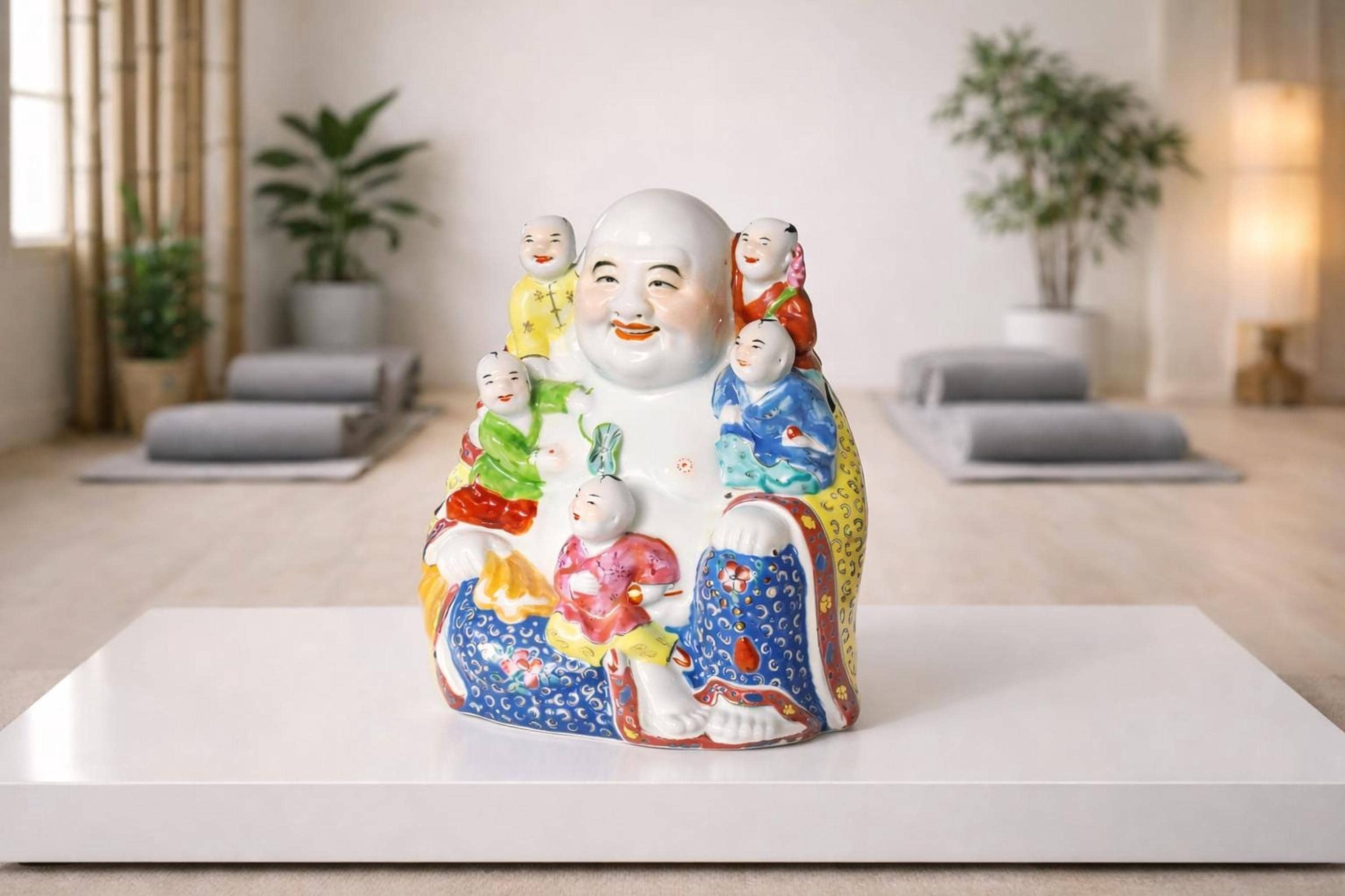 Vintage Laughing Buddha Hotei Statue, Capodimonte Ceramic Figurine for Abundance, view 1