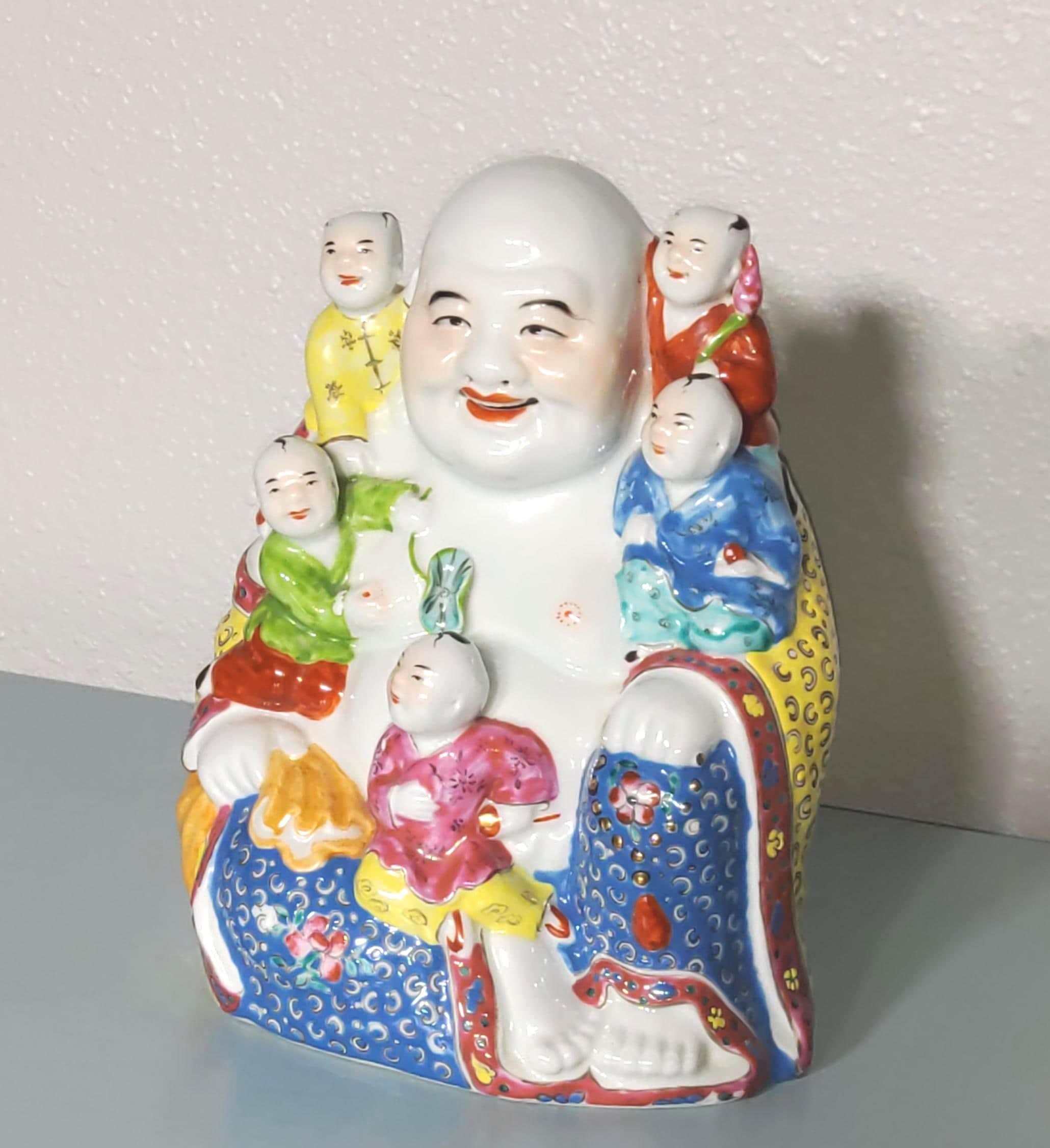 Vintage Laughing Buddha Hotei Statue, Capodimonte Ceramic Figurine for Abundance, view 2