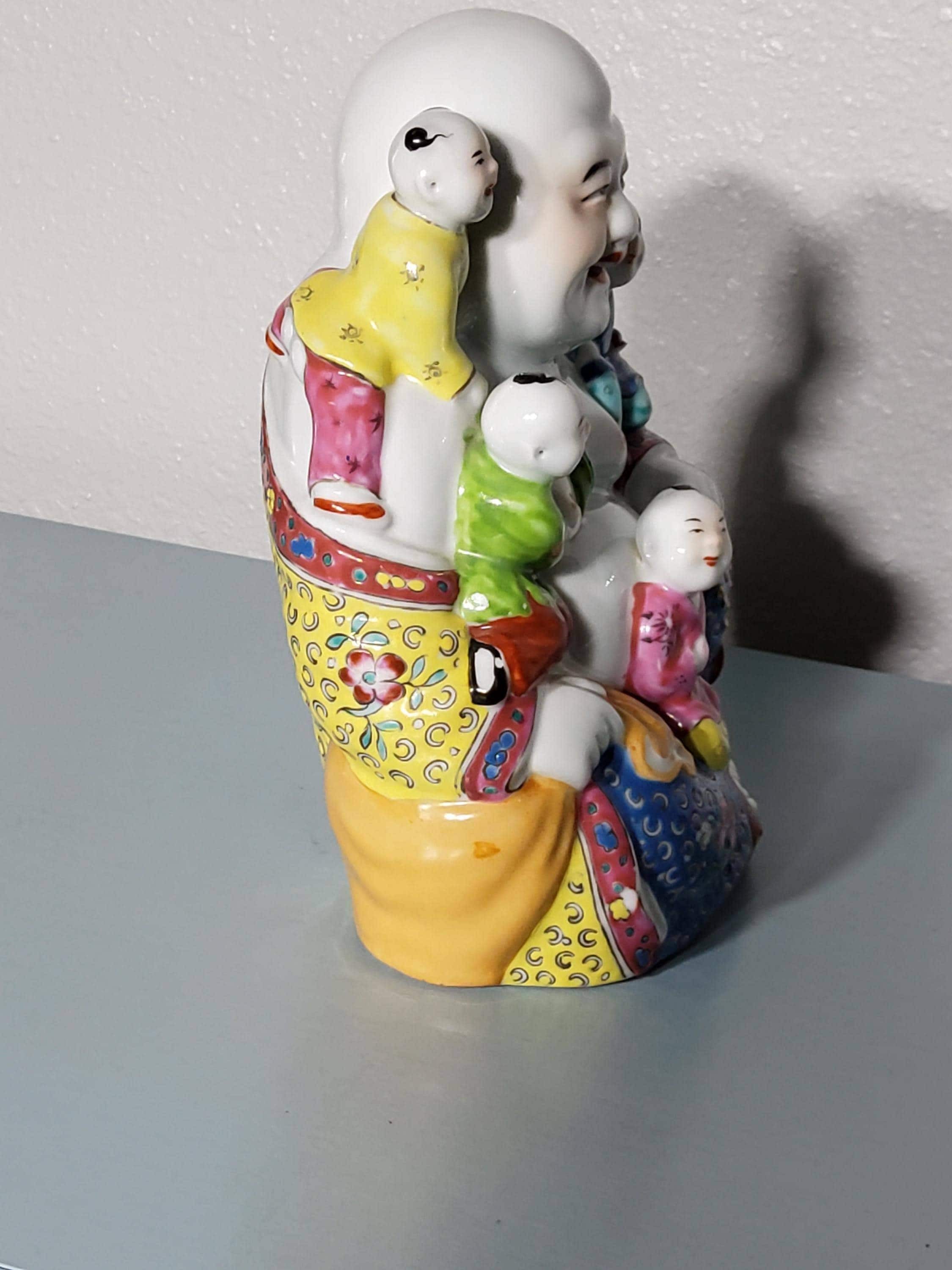Vintage Laughing Buddha Hotei Statue, Capodimonte Ceramic Figurine for Abundance, view 3