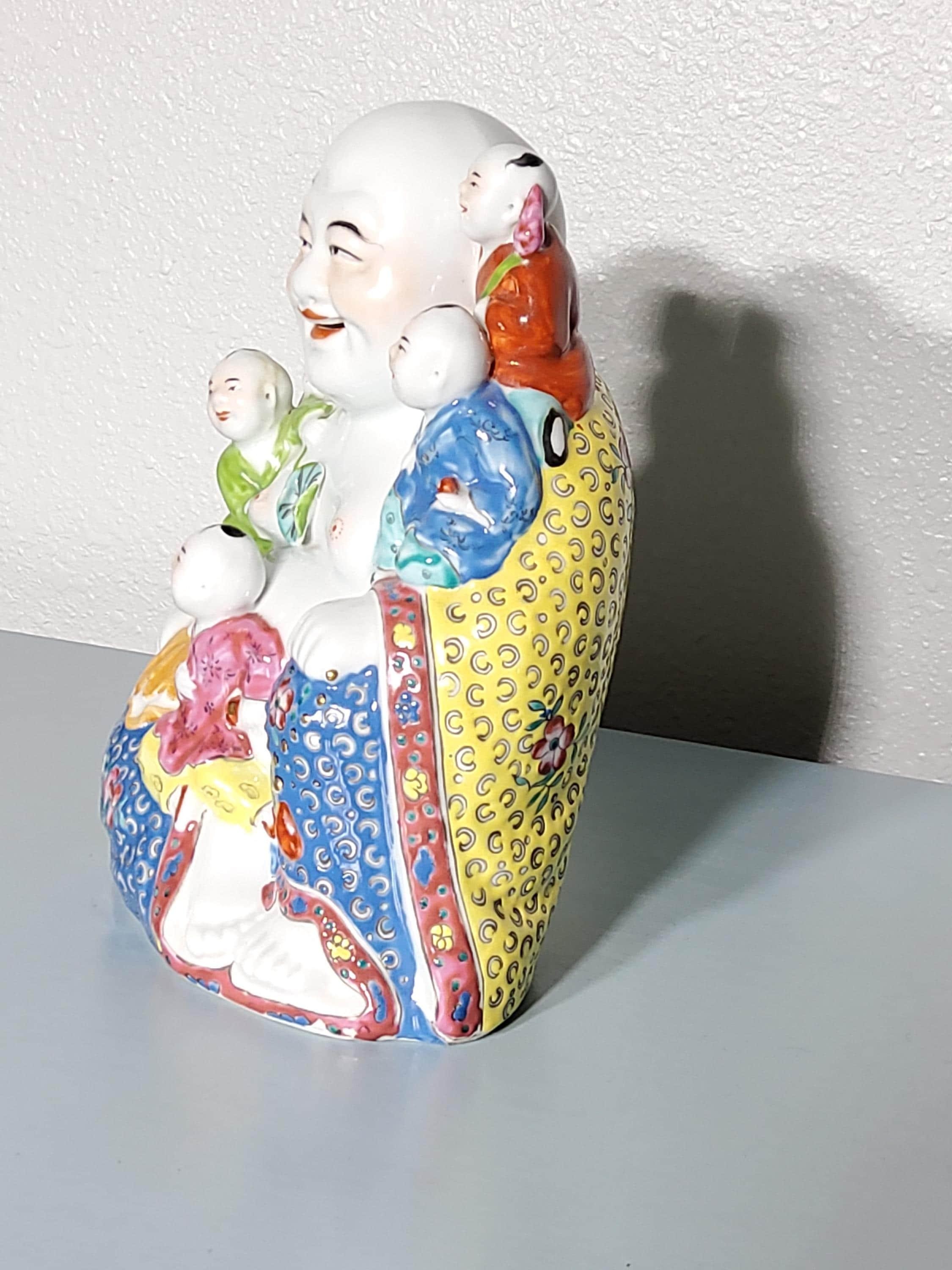 Vintage Laughing Buddha Hotei Statue, Capodimonte Ceramic Figurine for Abundance, view 4