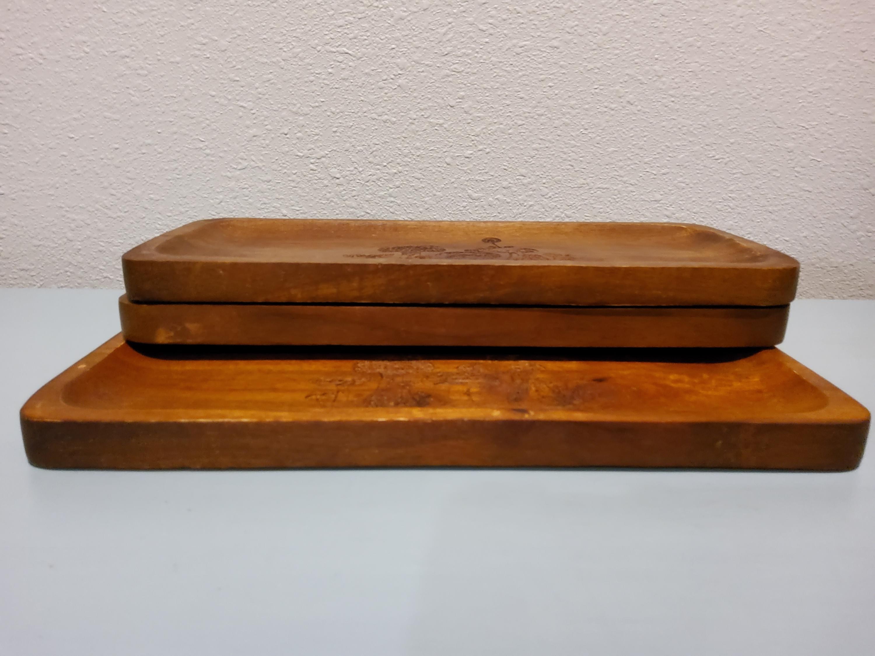MCM Wooden Snack Trays – Vintage Tropical Carved Mushroom Plates Set of 4, view 2