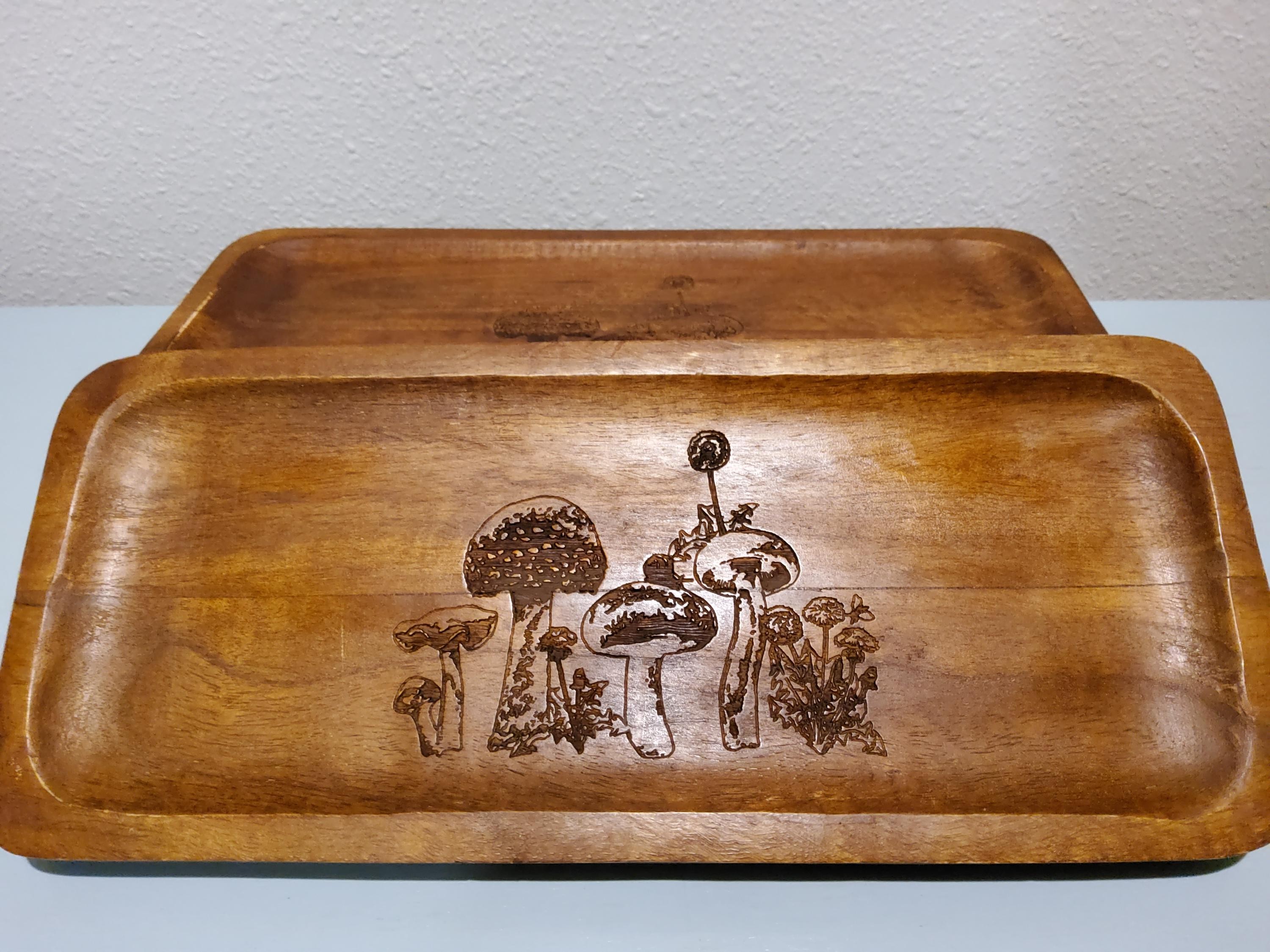 MCM Wooden Snack Trays – Vintage Tropical Carved Mushroom Plates Set of 4, view 4