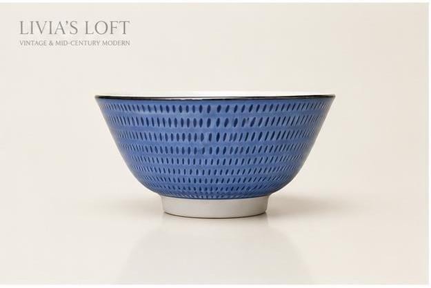 Vintage Japanese Blue Ceramic Bowls Set of 2 MCM Textured Rice Soup Bowls, view 3