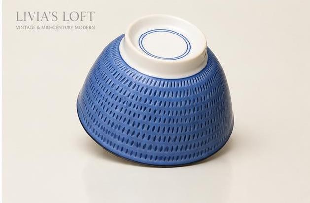 Vintage Japanese Blue Ceramic Bowls Set of 2 MCM Textured Rice Soup Bowls, view 5