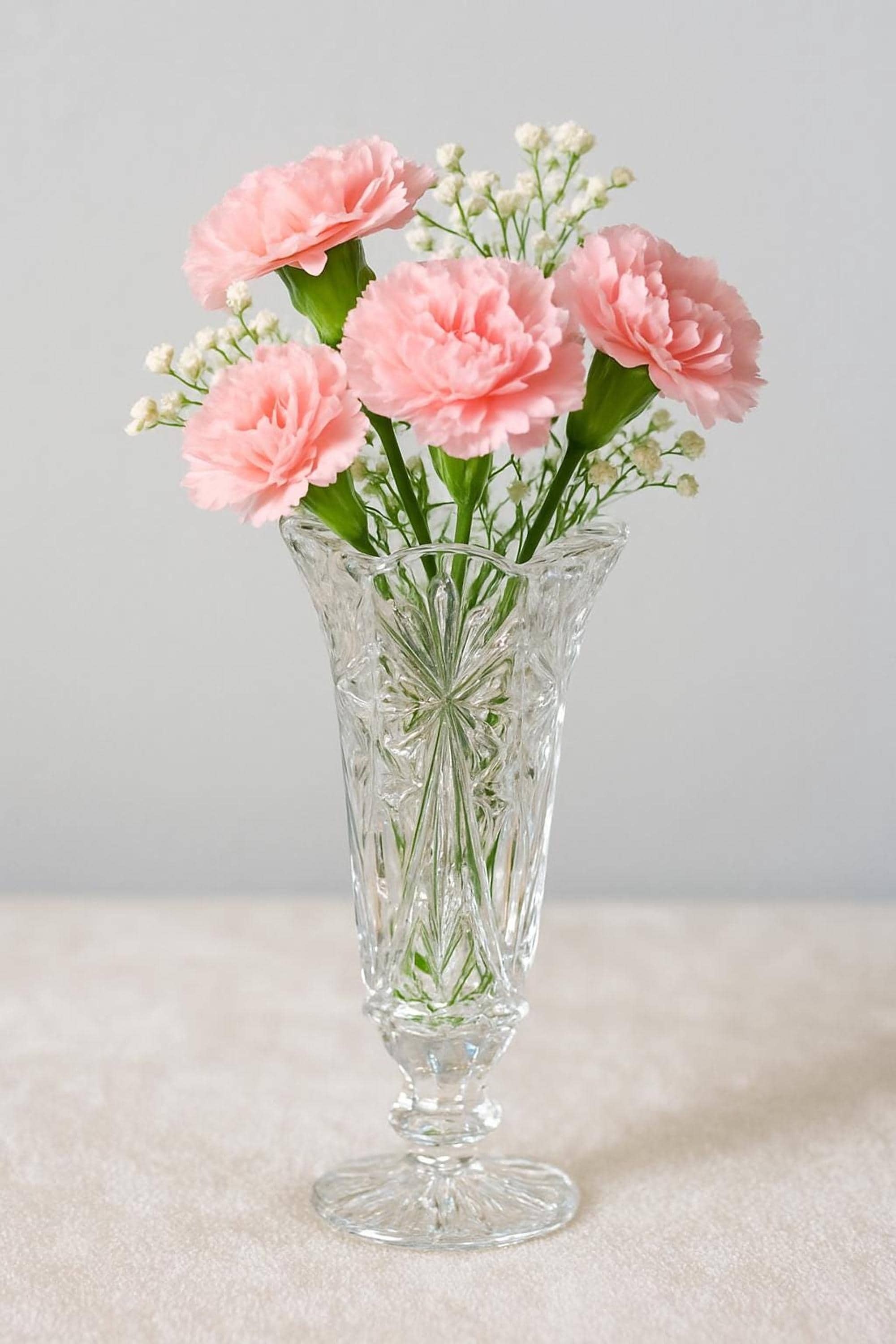 Vintage Crystal Vase with Scalloped Rim and Starburst Design, view 3