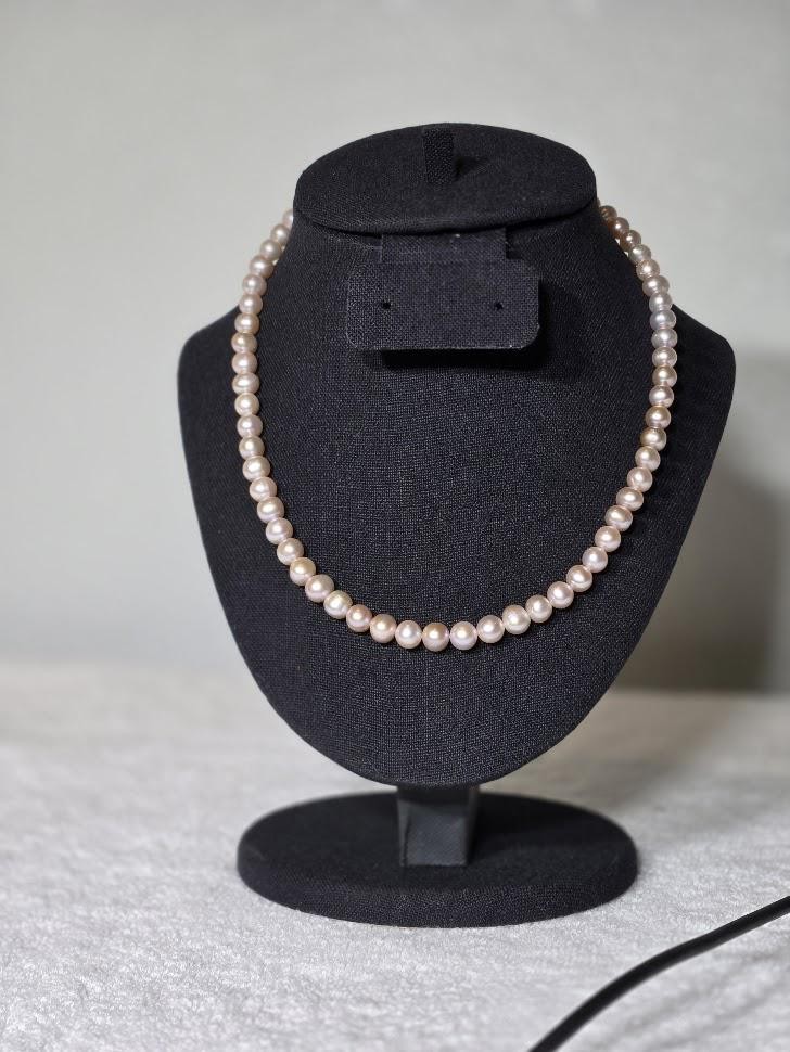 Classic Cultured Freshwater Pearl Necklace – Soft Pink Round Pearls, Knotted 18" Strand, view 2