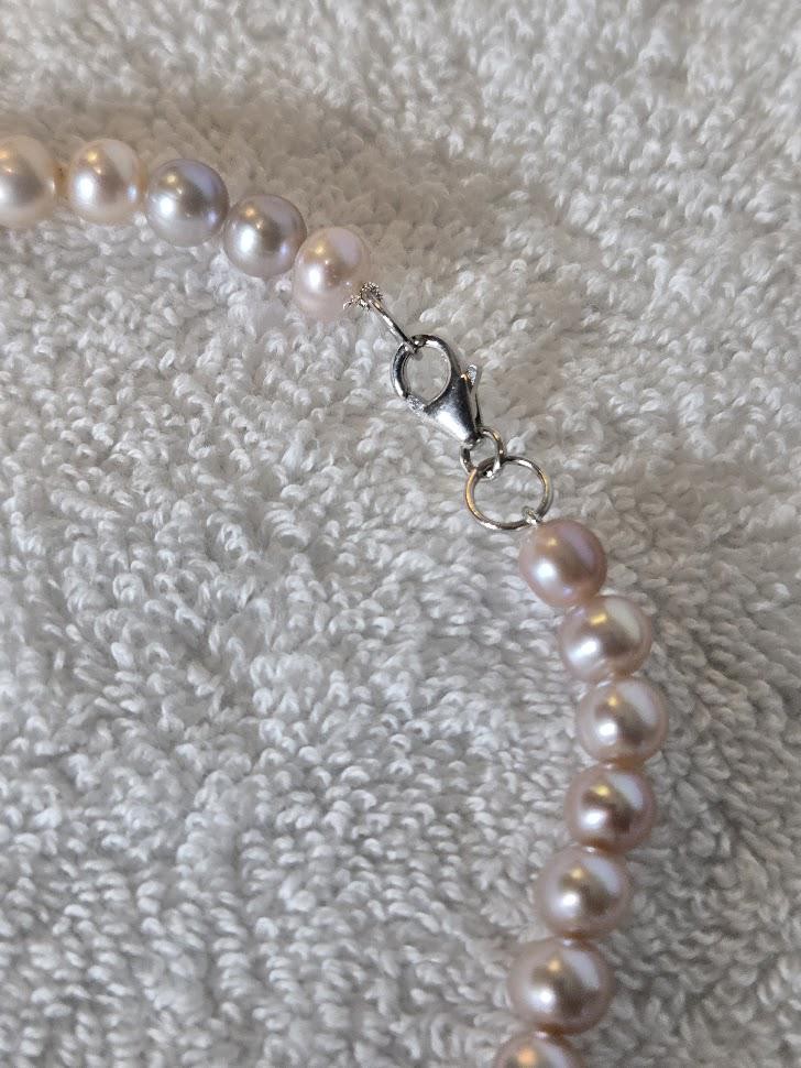 Classic Cultured Freshwater Pearl Necklace – Soft Pink Round Pearls, Knotted 18" Strand, view 4