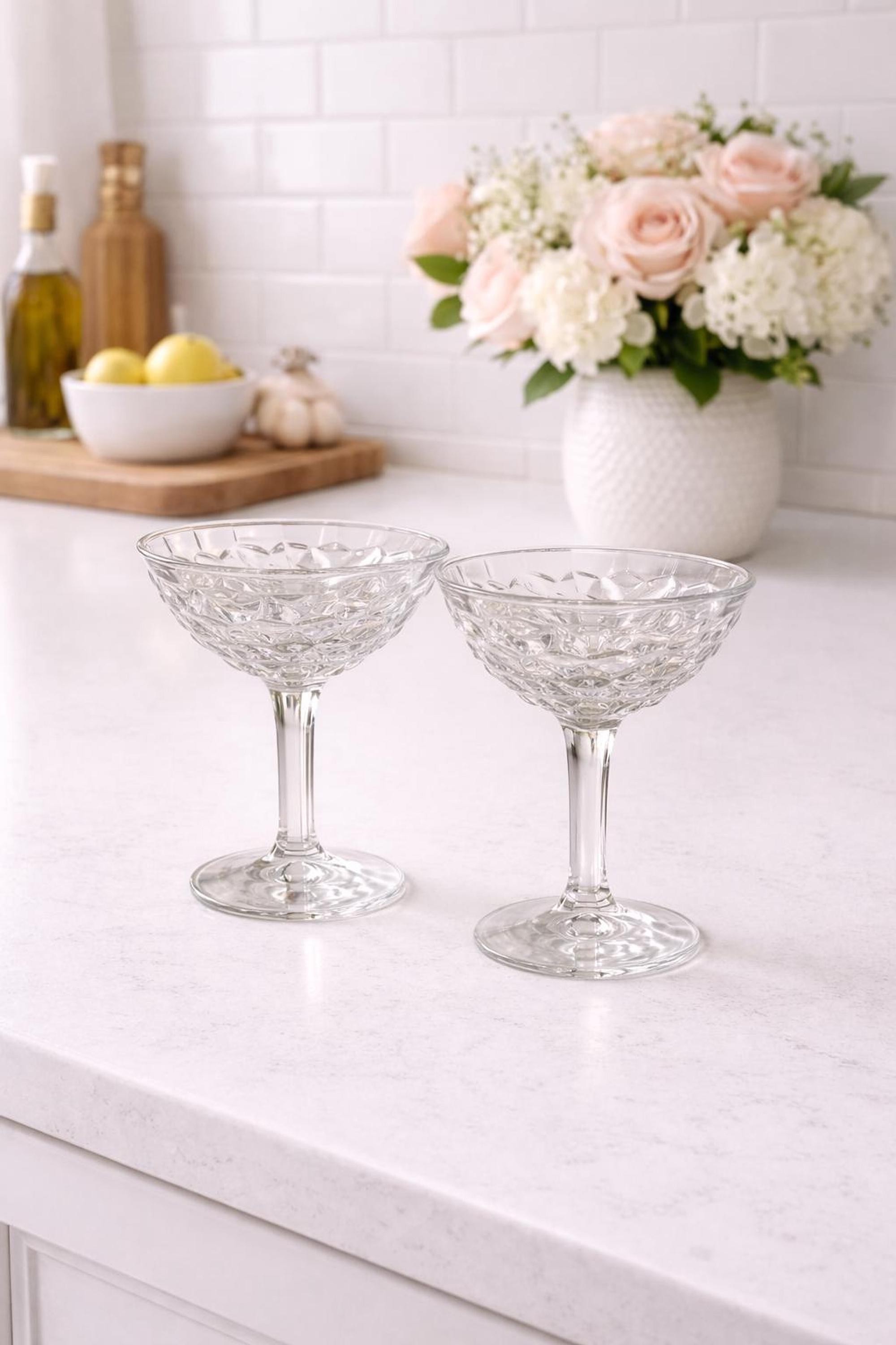 Vintage Coupe Glass Set Of 2, Pressed Diamond Pattern, view 5