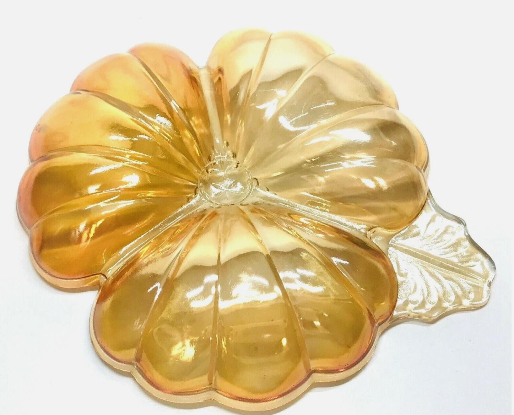 Vintage Jeannette Glass Amber Clover Divided Relish Dish – Depression Glass Leaf Tray, view 4