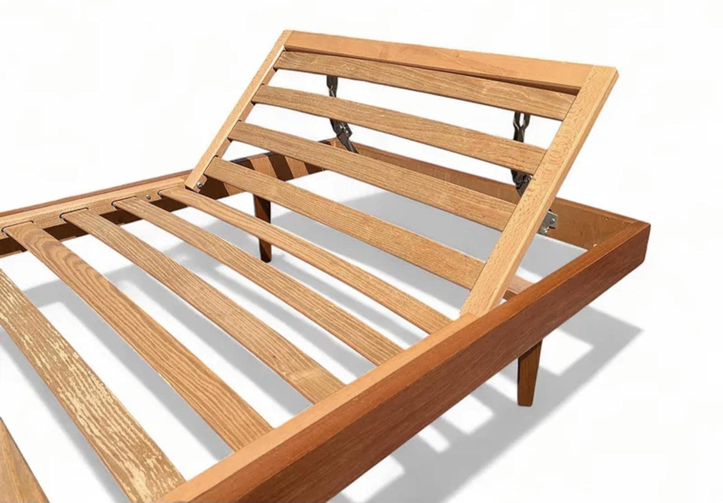 Mid Century Bed, Teak Platform Design with Adjustable Danish Modern Headboard, view 4