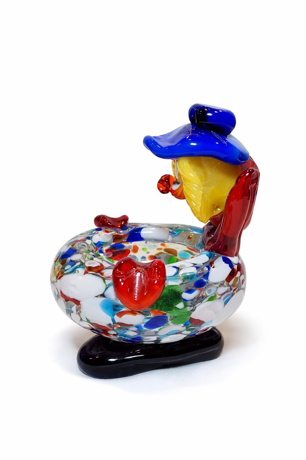 Authentic Murano Clown Art Glass Dish – Made in Italy – Handblown Vintage Multicolor Catchall
