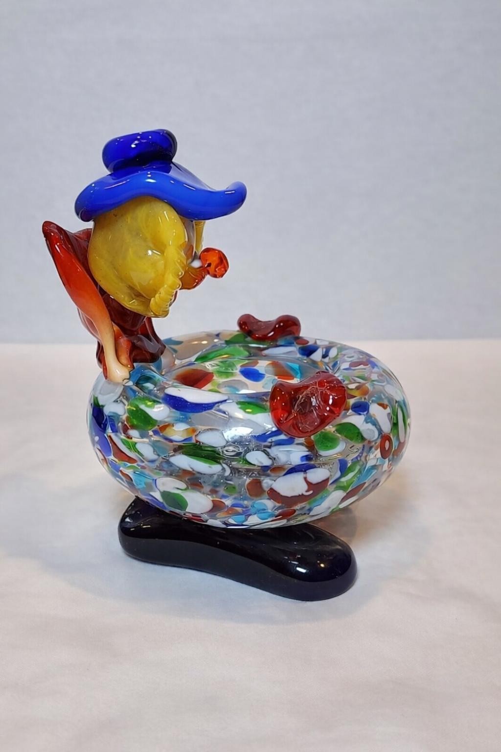 Authentic Murano Clown Art Glass Dish β Made in Italy β Handblown Vintage Multicolor Catchall, view 4