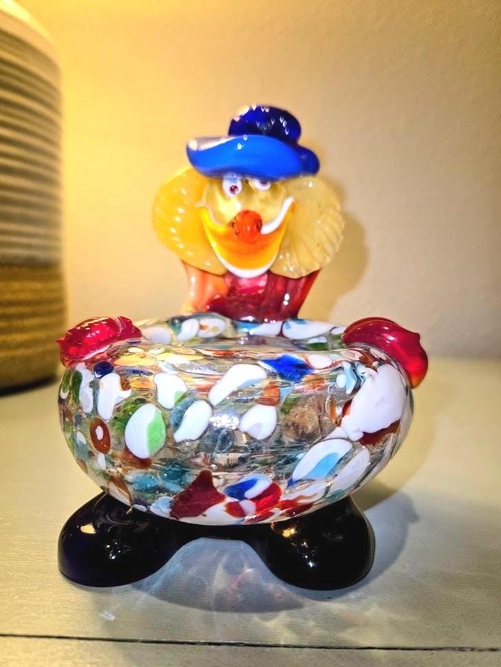 Authentic Murano Clown Art Glass Dish β Made in Italy β Handblown Vintage Multicolor Catchall, view 6