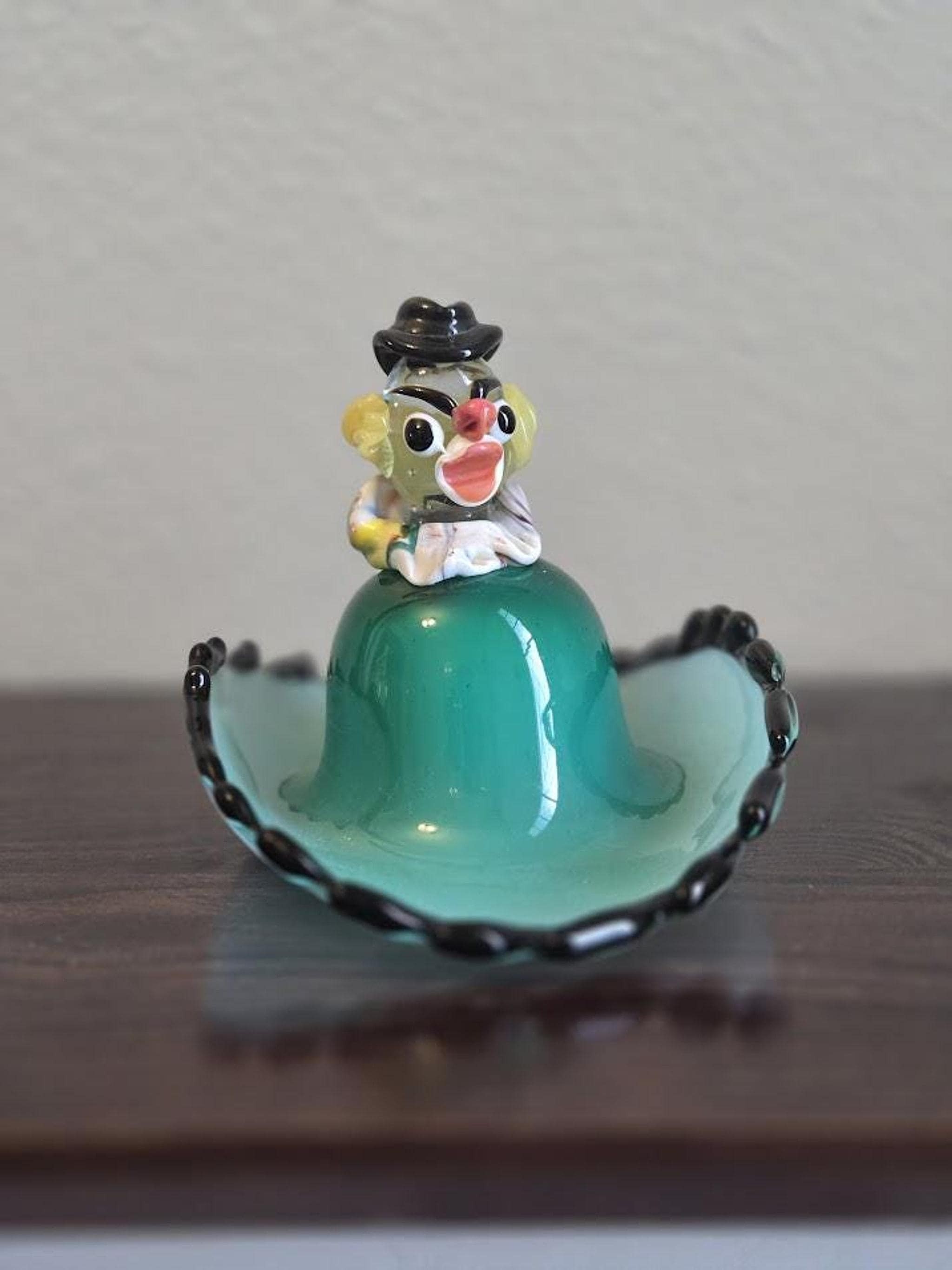 Colorful Glass Bowl, Vintage Murano Clown Figurine, Handblown Italian Collectible