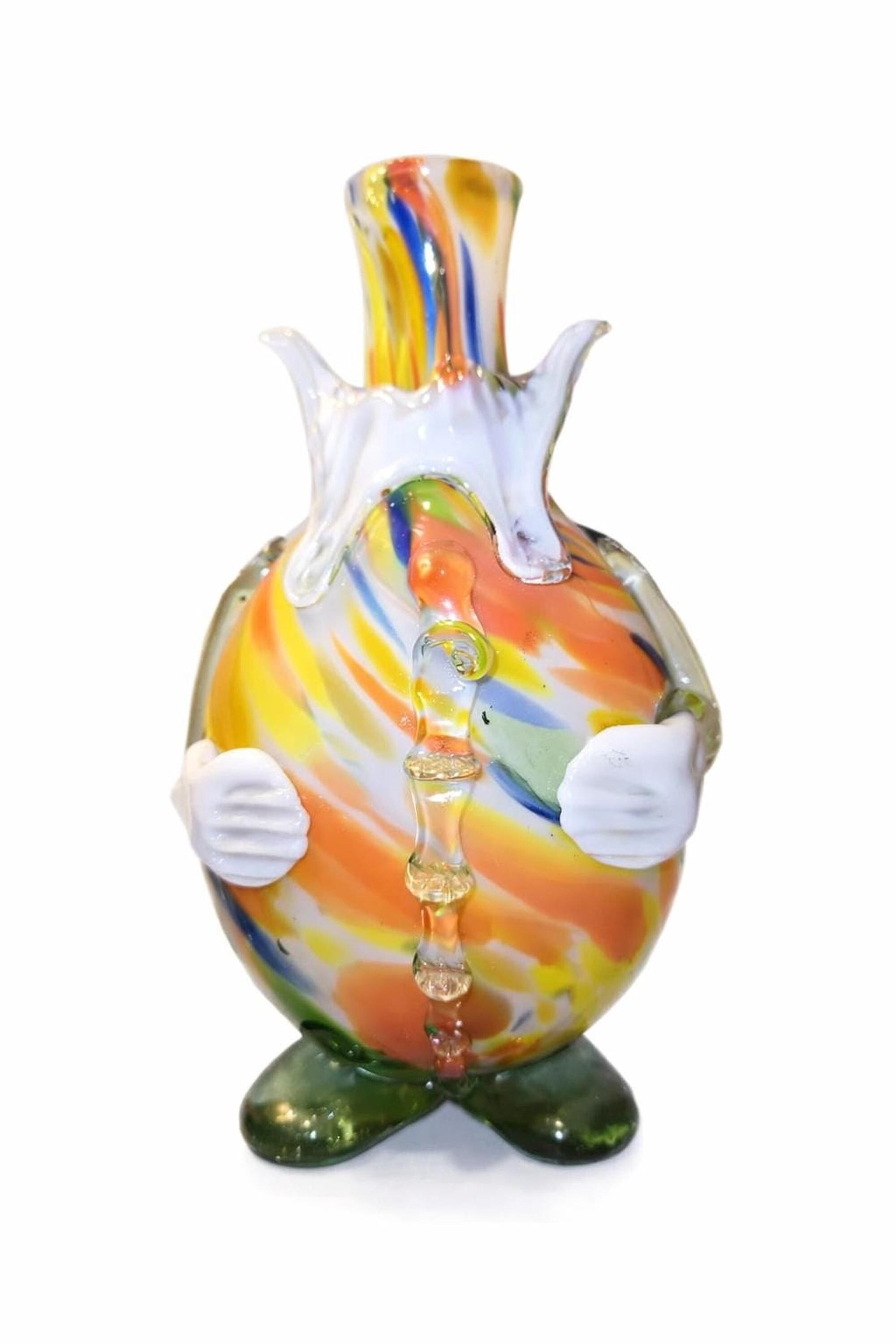 Clown Figurine, Vintage Murano Handblown Glass with Tall Hat and Round Body, view 2