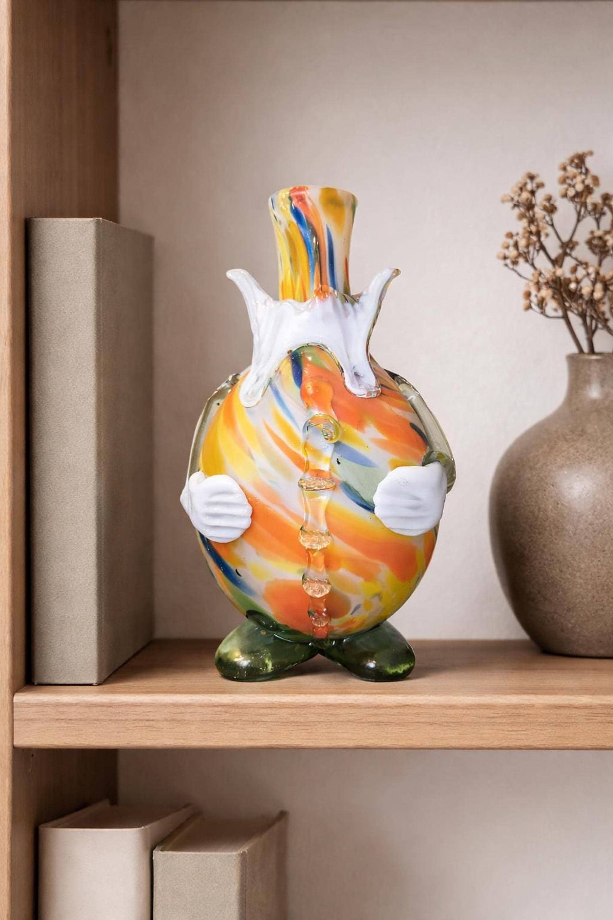 Clown Figurine, Vintage Murano Handblown Glass with Tall Hat and Round Body, view 7