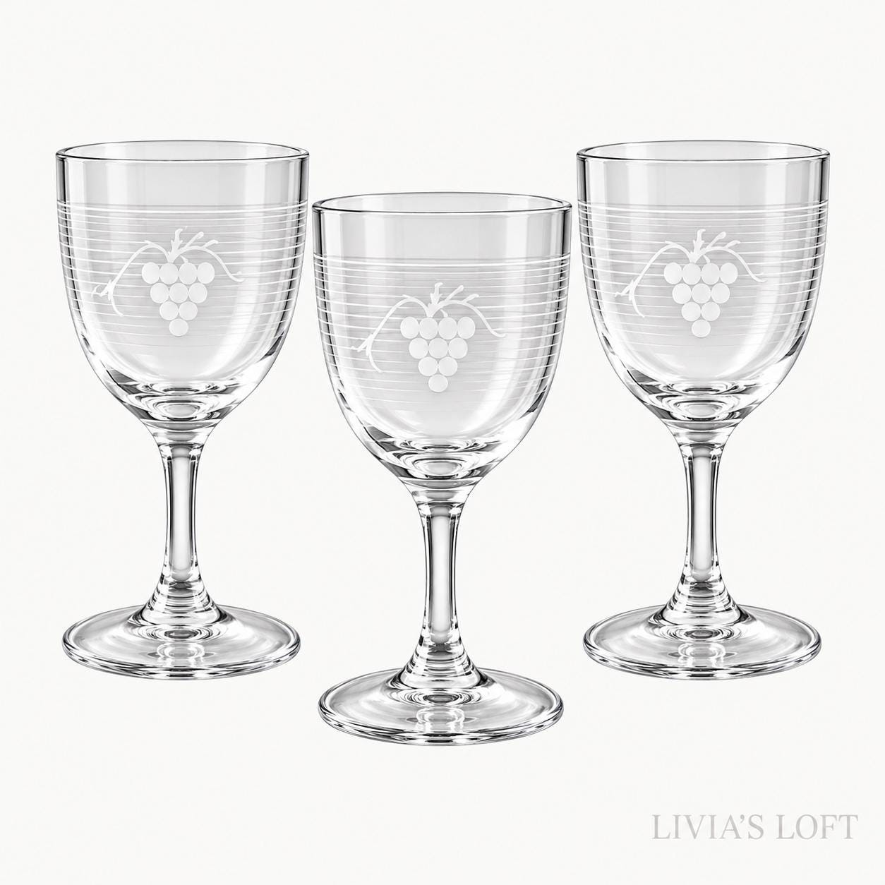 Vintage Etched Wine Glasses Set of 3, Grape Vine Cut Crystal Stemware, Optic Panel Wine Goblets, Vineyard Barware Gift