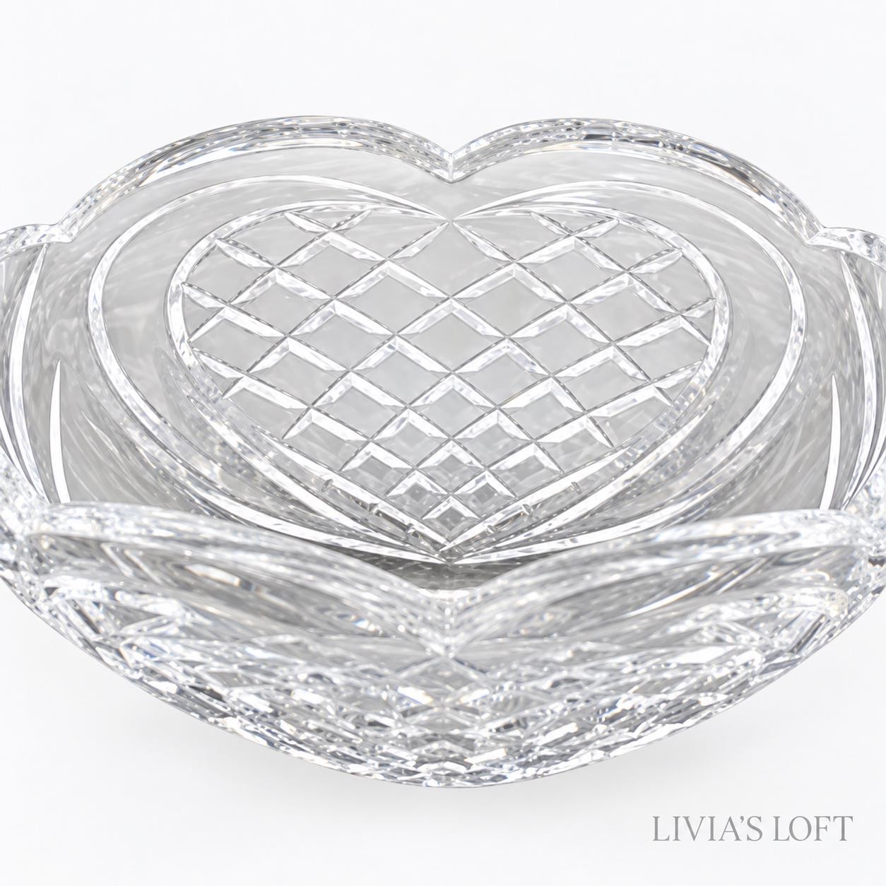 Waterford Crystal Heart Shaped Bowl, Vintage Cut Crystal Sweetheart Dish, Diamond Cut Trinket Bowl, Signed Ireland, Wedding Gift, view 2