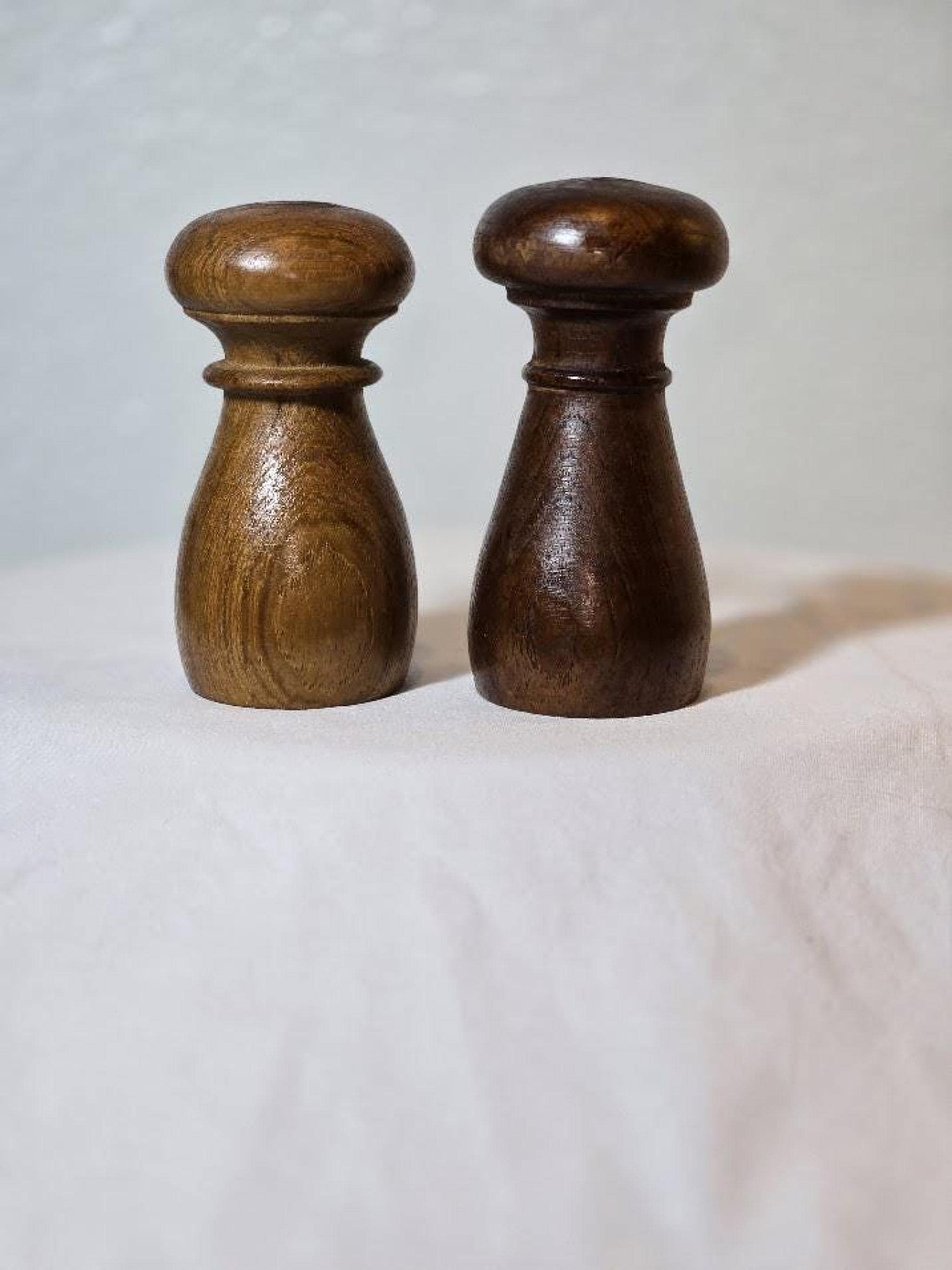 Vintage Teak Mills, Hand-Turned Salt and Pepper Shakers from Thailand, view 2