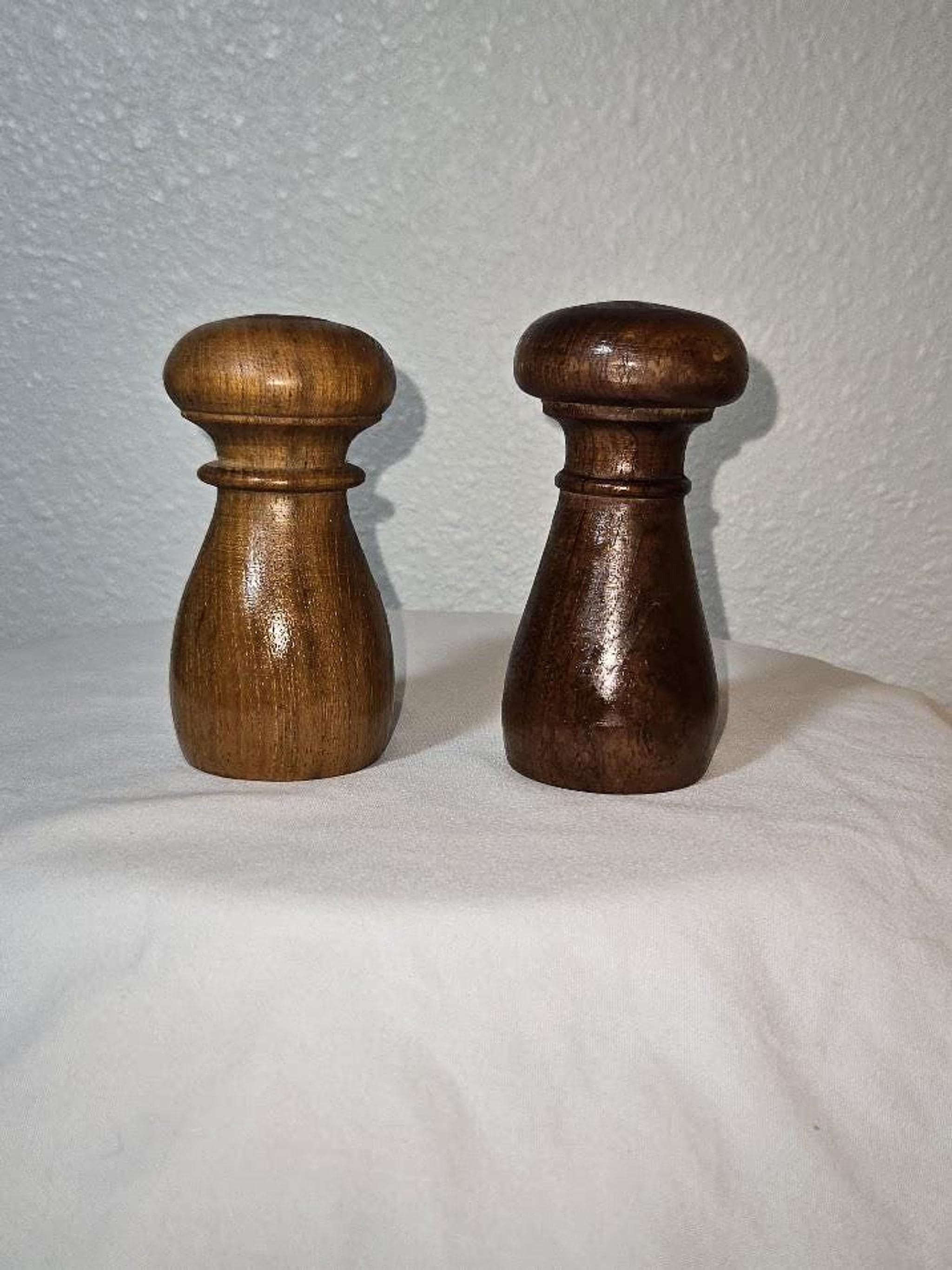 Vintage Teak Mills, Hand-Turned Salt and Pepper Shakers from Thailand, view 5