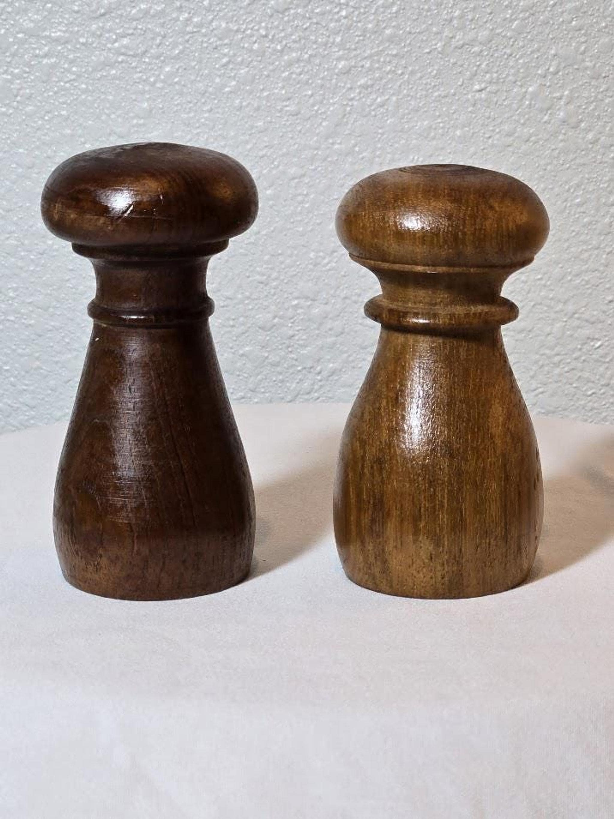 Vintage Teak Mills, Hand-Turned Salt and Pepper Shakers from Thailand, view 6