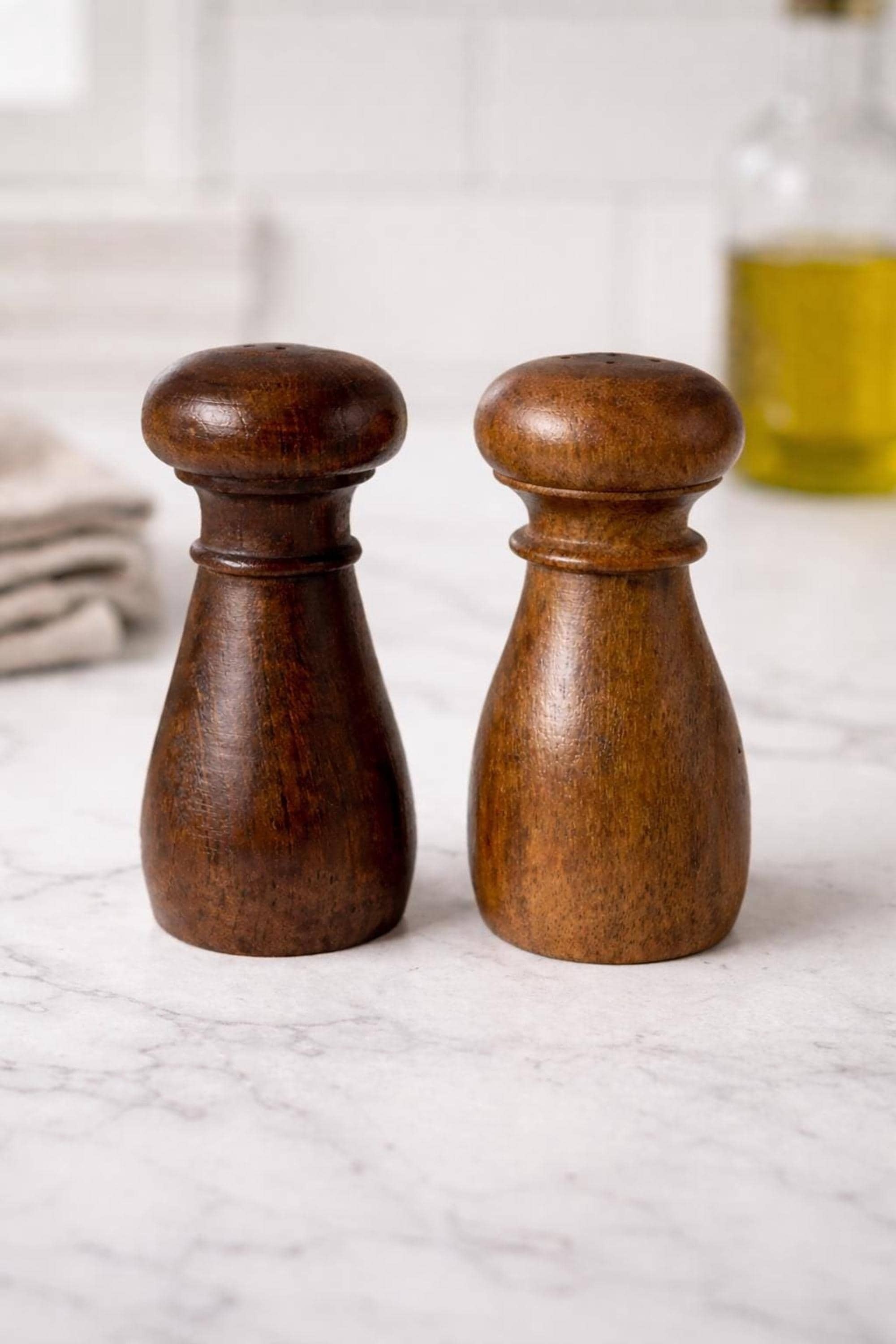 Vintage Teak Mills, Hand-Turned Salt and Pepper Shakers from Thailand, view 7