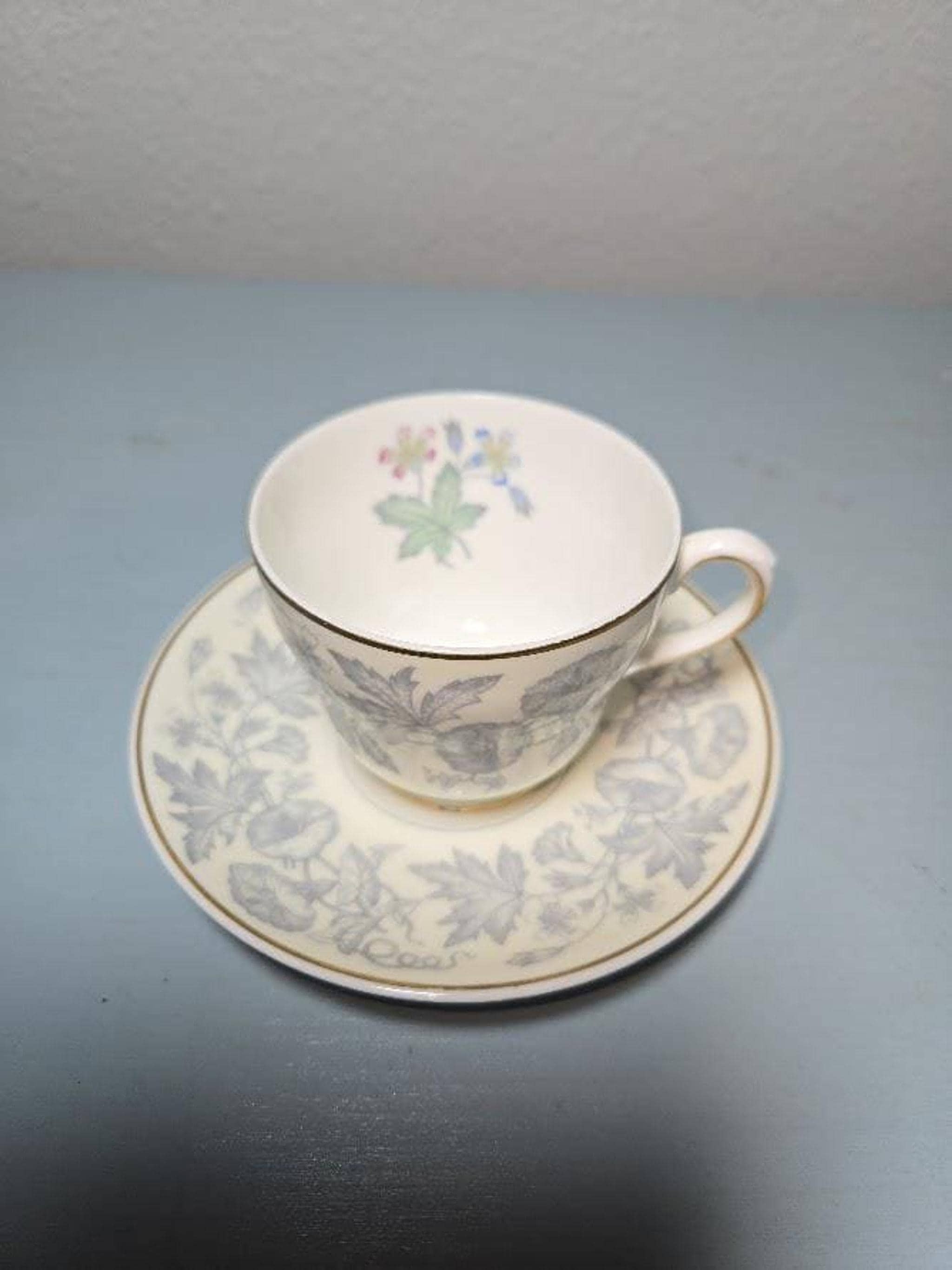 Vintage Teacup Set, Wedgwood Wildflower Floral Pattern with Gold Trim, view 1