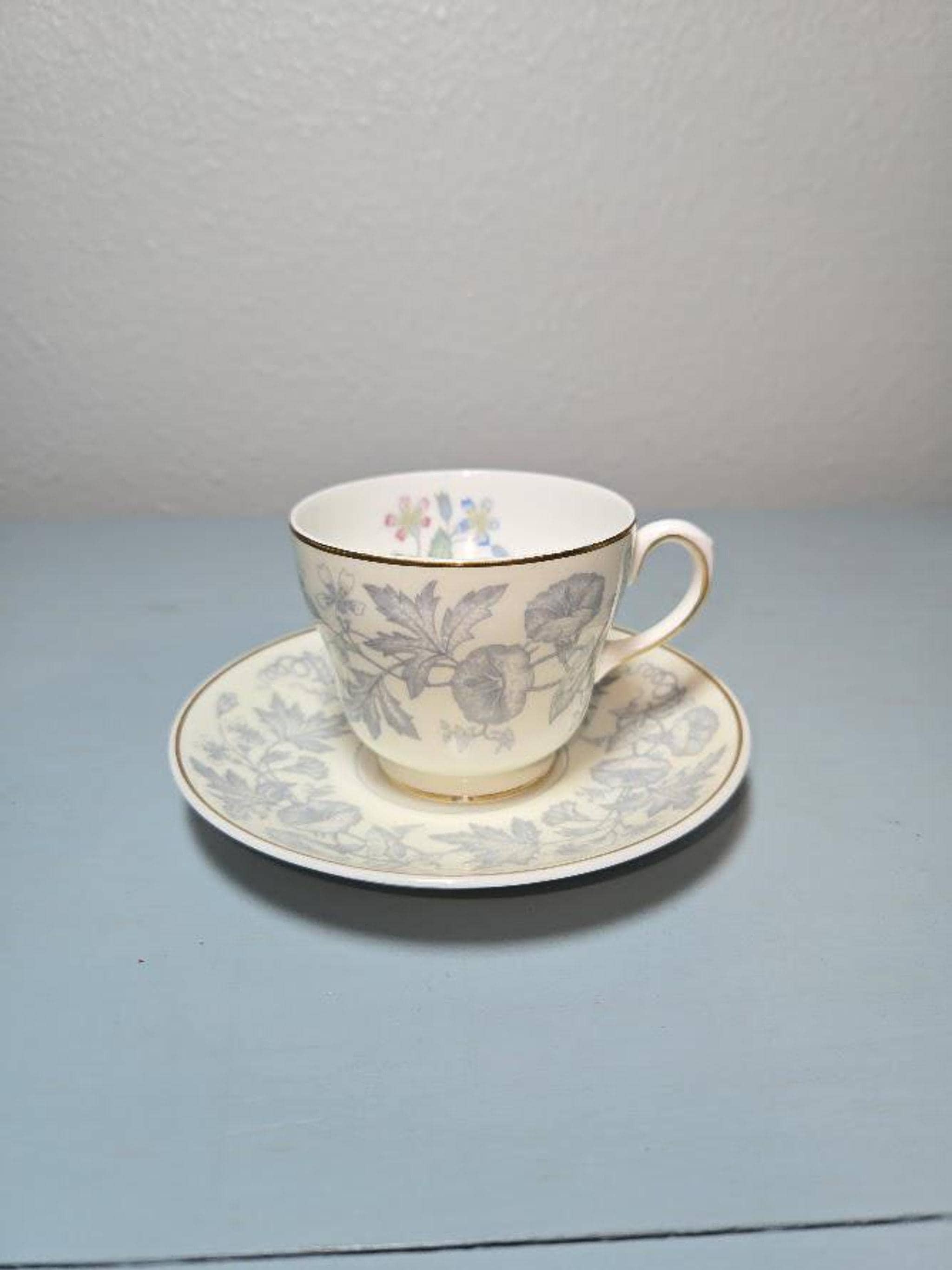 Vintage Teacup Set, Wedgwood Wildflower Floral Pattern with Gold Trim, view 4