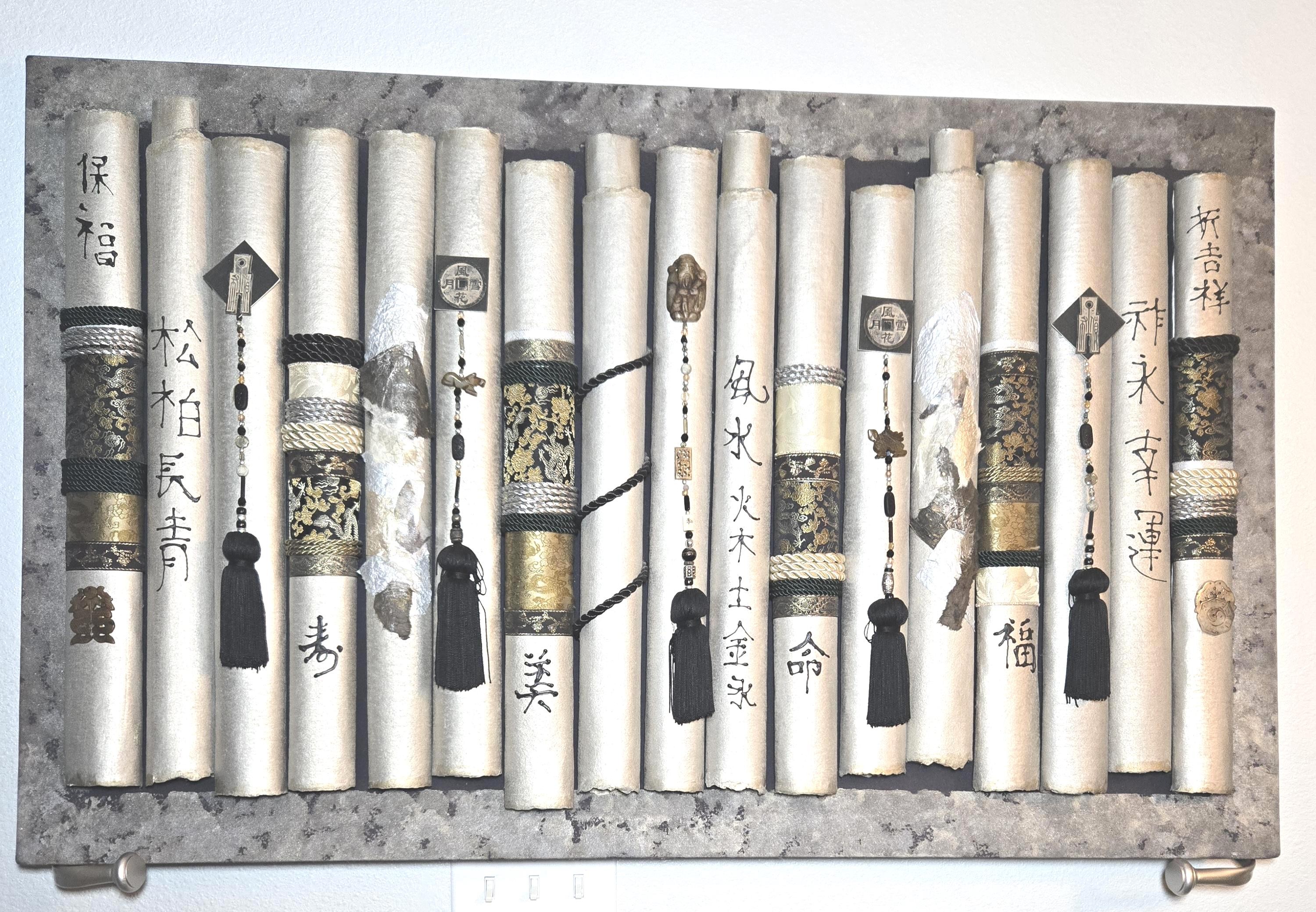 Large Asian Scroll Wall Art: Feng Shui Five Elements, Zen Decor (4ft), view 1
