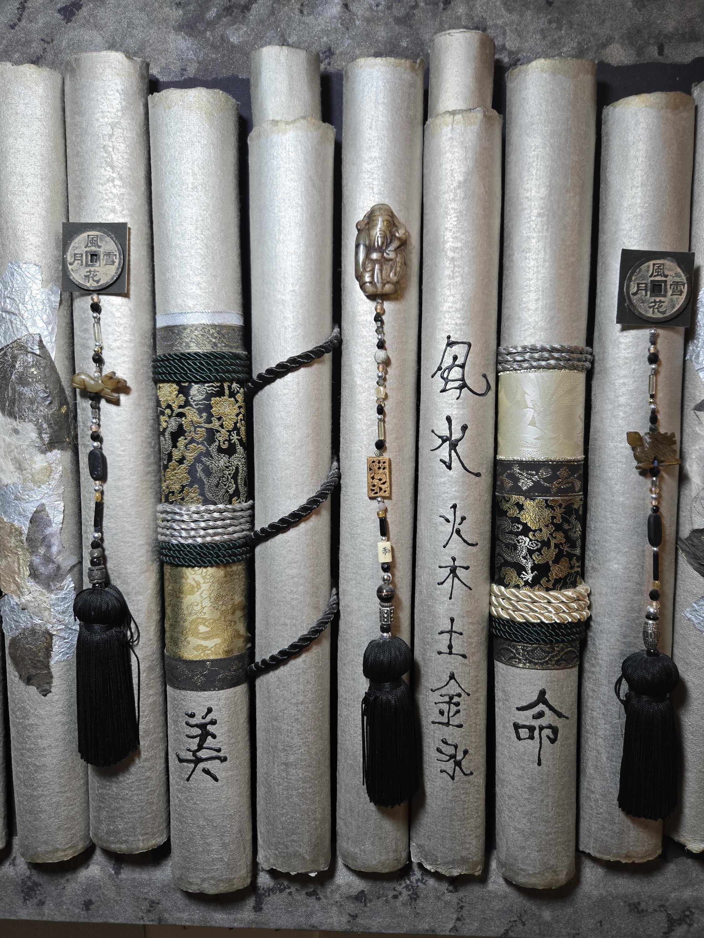 Large Asian Scroll Wall Art: Feng Shui Five Elements, Zen Decor (4ft), view 4