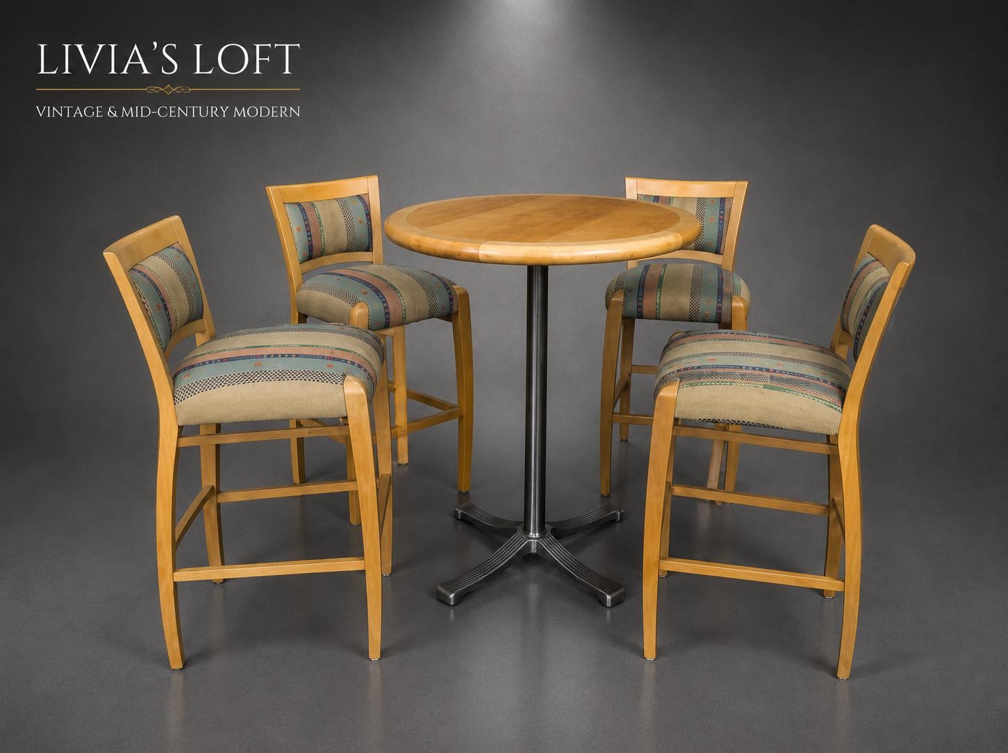 Bar Height Set with Maple Table and MCM Patterned Chairs