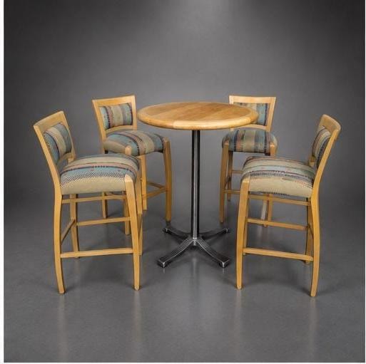 Bar Height Set with Maple Table and MCM Patterned Chairs, view 4