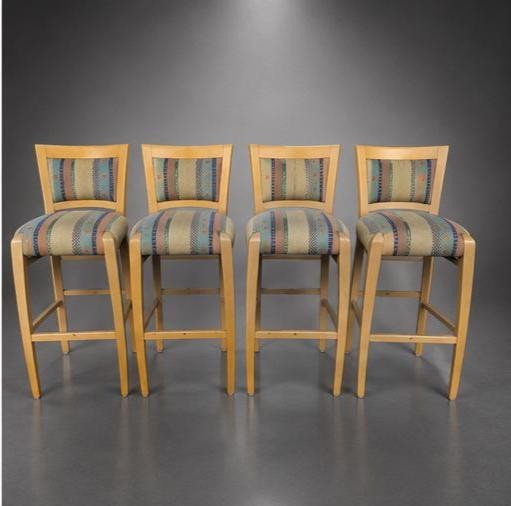 Bar Height Set with Maple Table and MCM Patterned Chairs, view 5